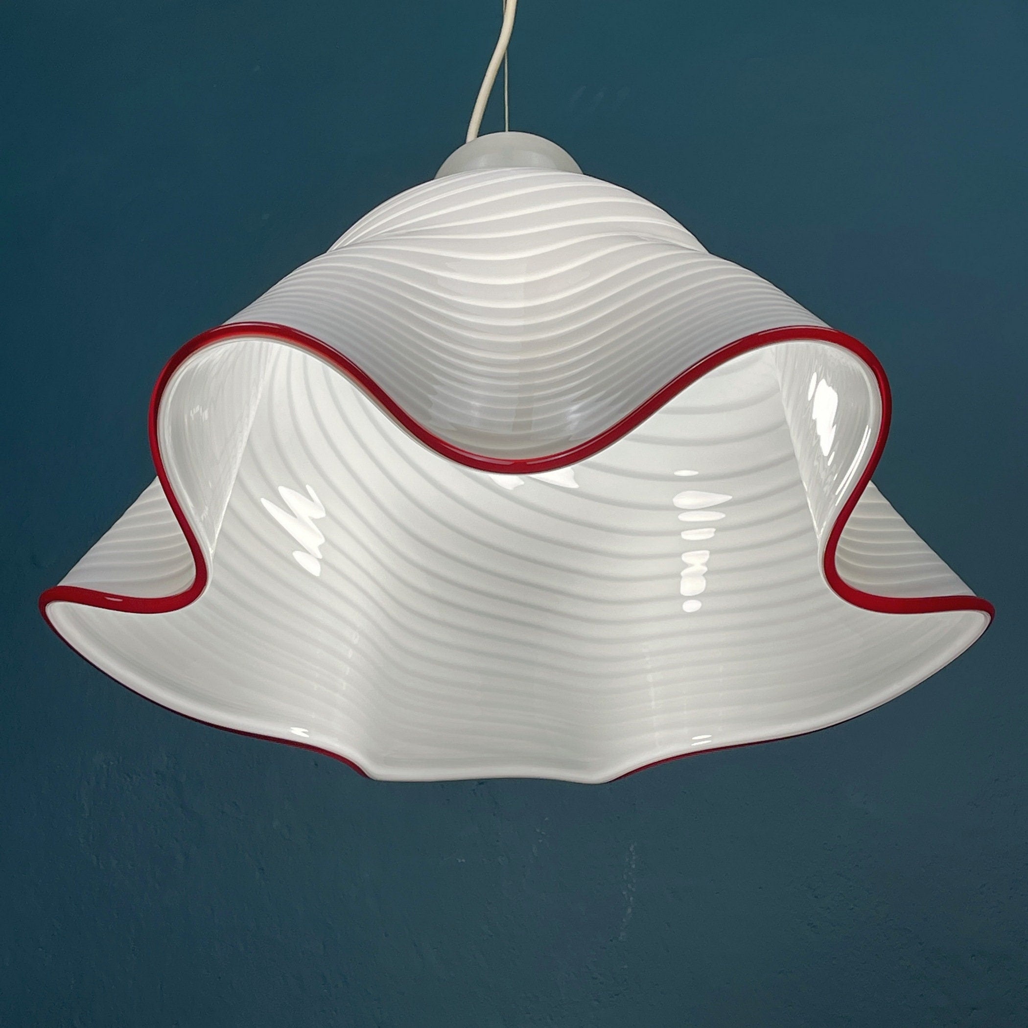 Vintage Murano Pendant Lamp Fazzoletto Vetri Murano, Italy 1970s, Mid-century Modern Italian Design