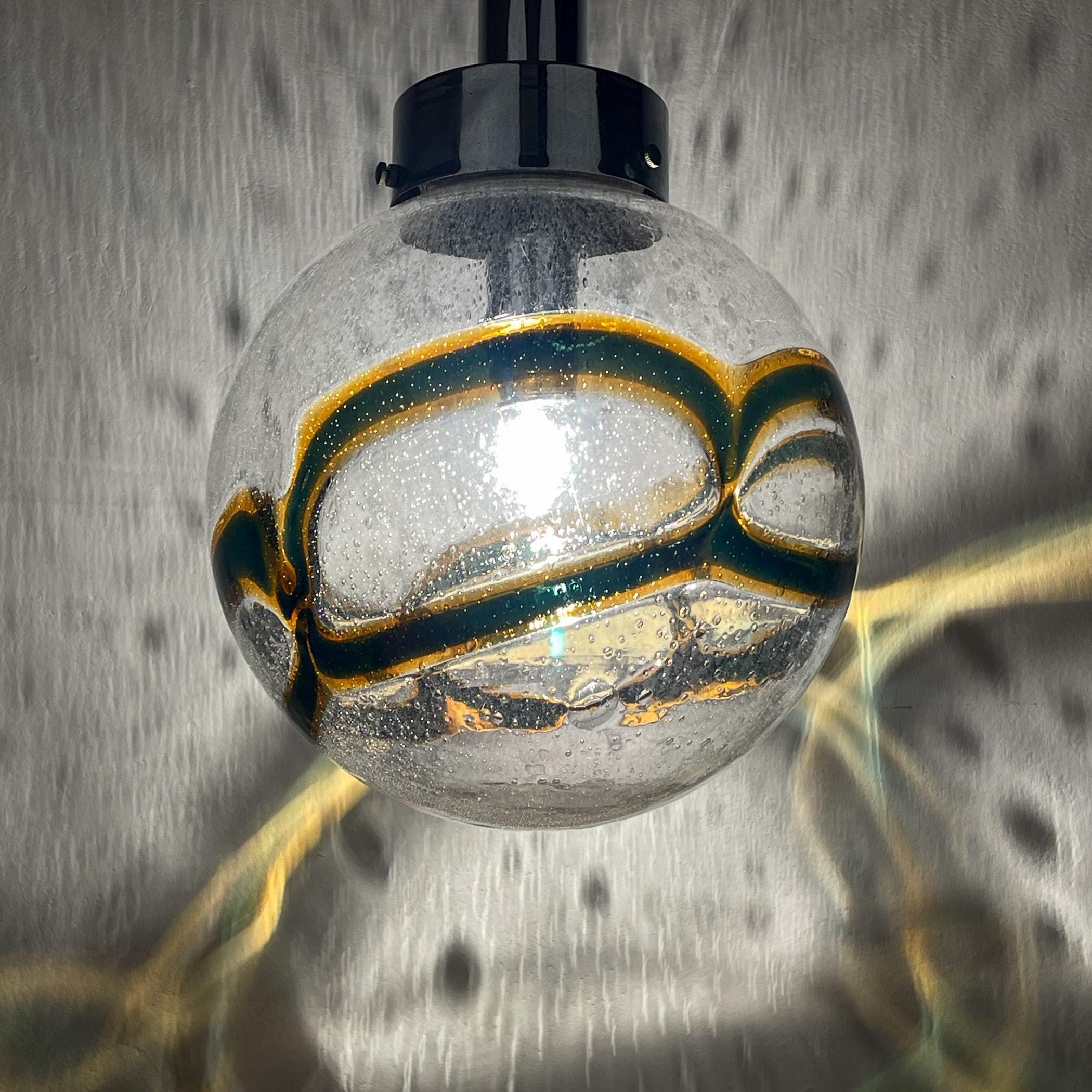 Vintage Large Swirled Murano Glass Pendant Lamp by Vistosi, Italy 1970s, Mid-century modern