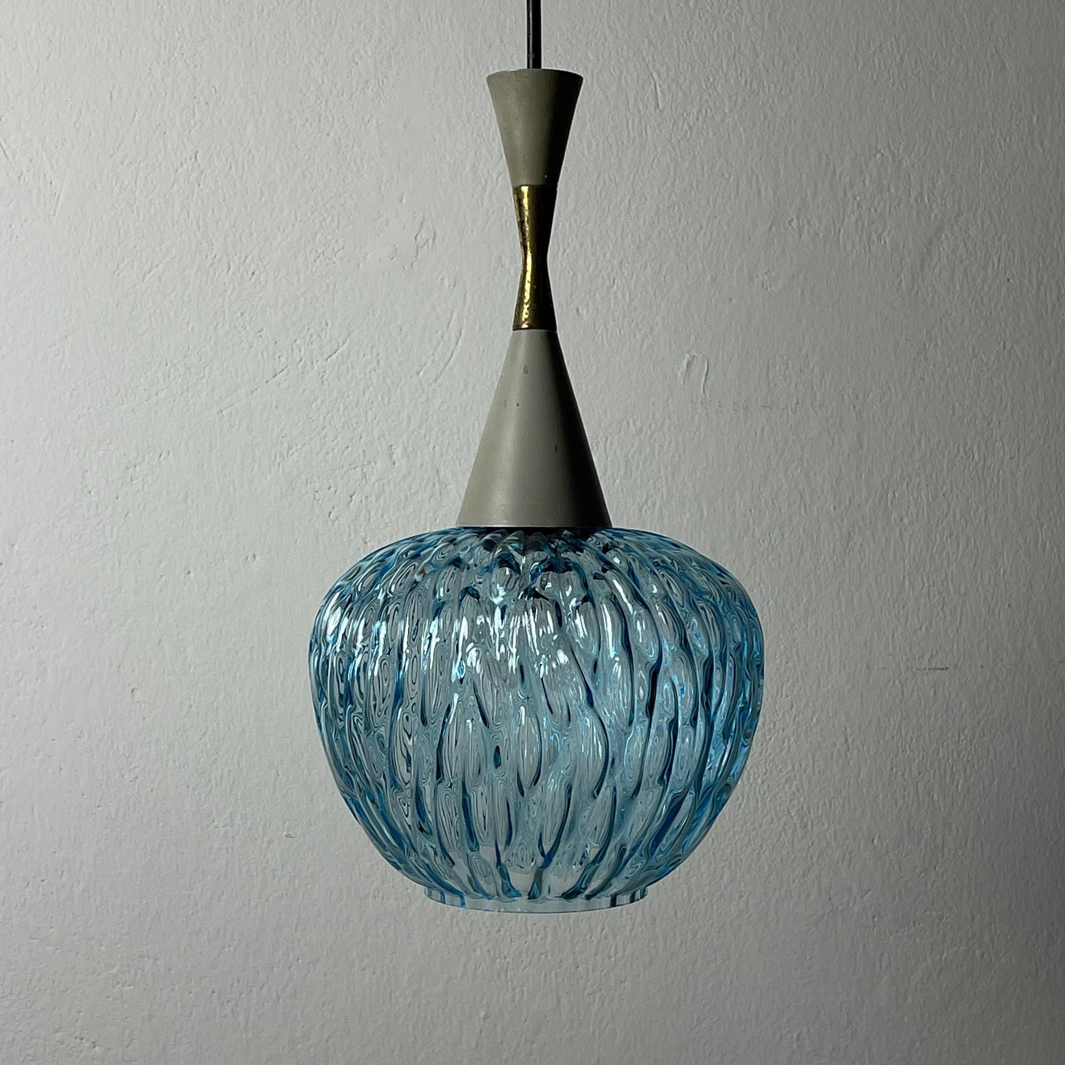 Vintage blue Murano pendant lamp by Stilnovo, Italy 1950s, Mid-century Italian modern