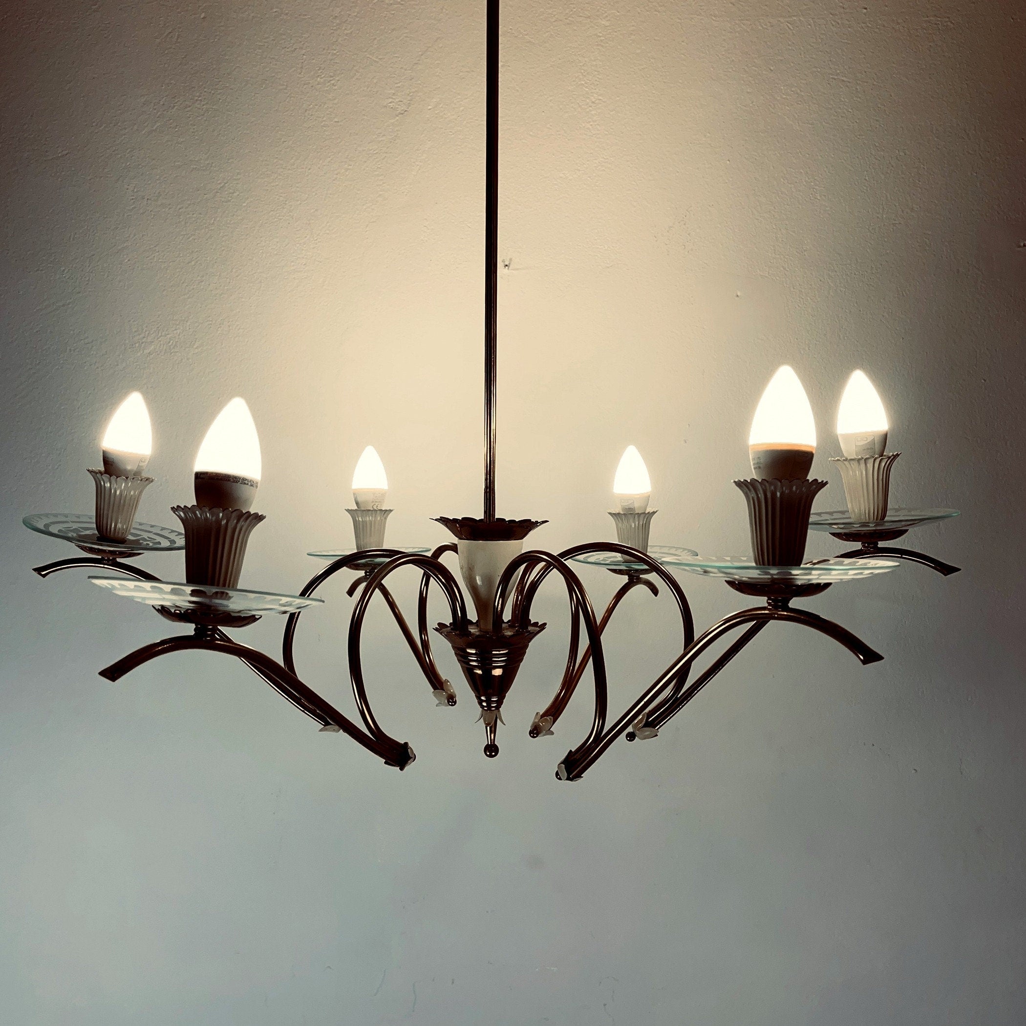 Mid-Century Fontana Arte Chandelier: Brass & Glass, Pietro Chiesa, 1940s