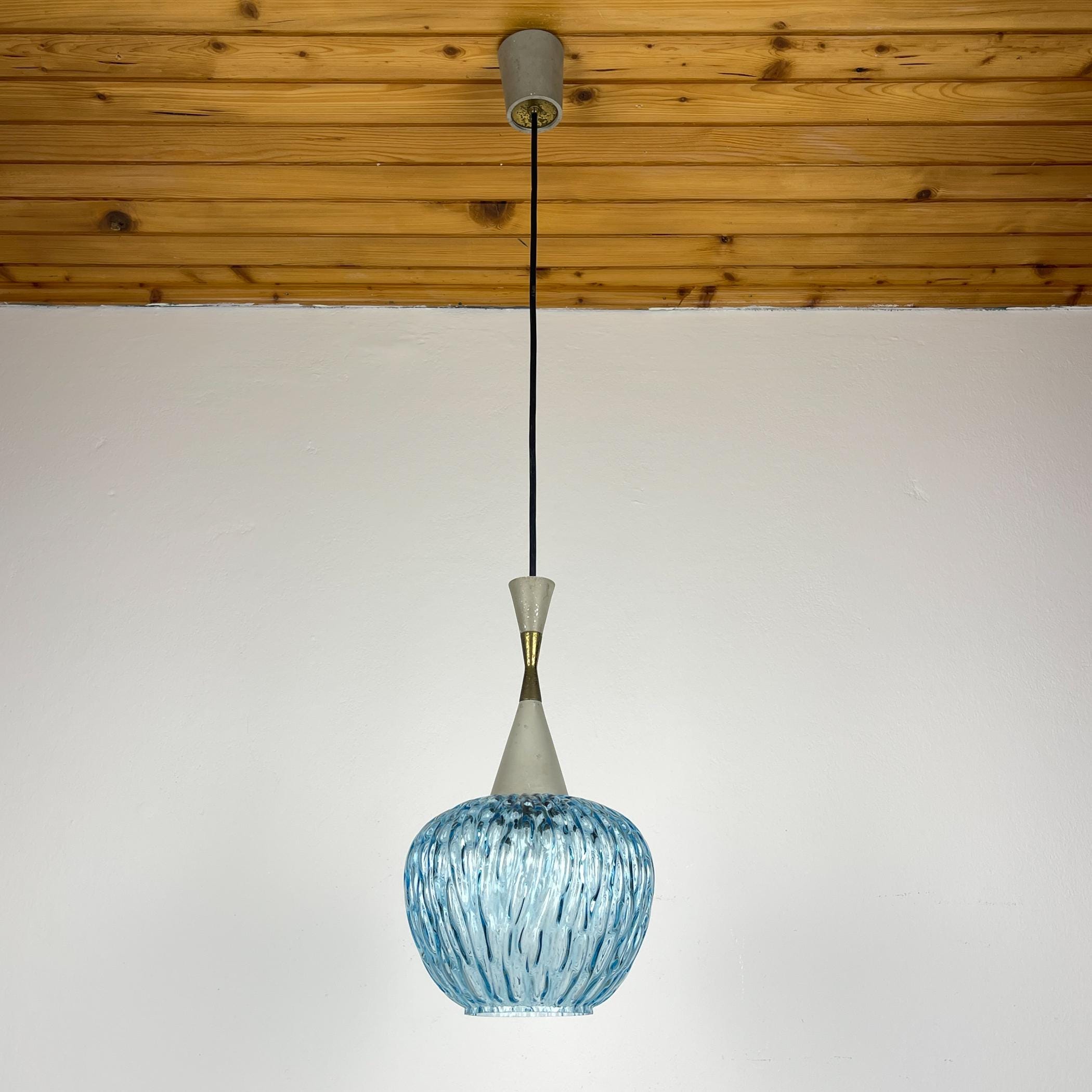 Vintage blue Murano pendant lamp by Stilnovo, Italy 1950s, Mid-century Italian modern