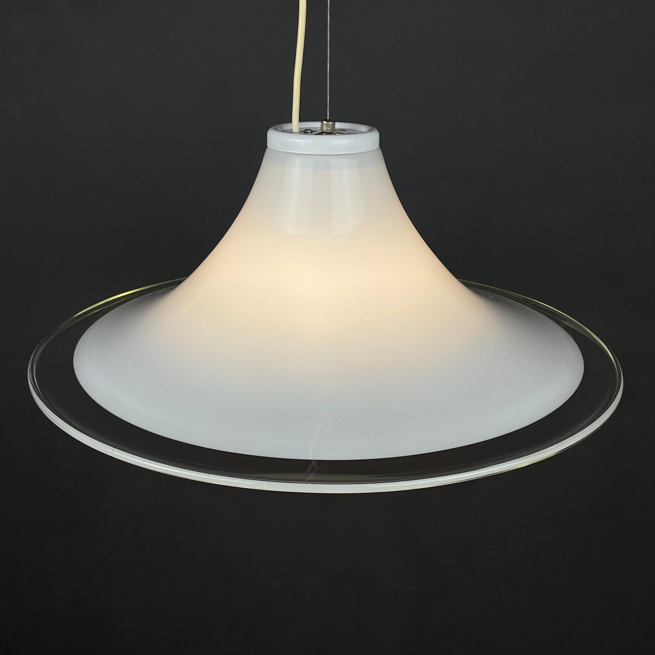Murano glass white pendant lamp Italy 1970s Mid-century lighting XL ceiling lamp