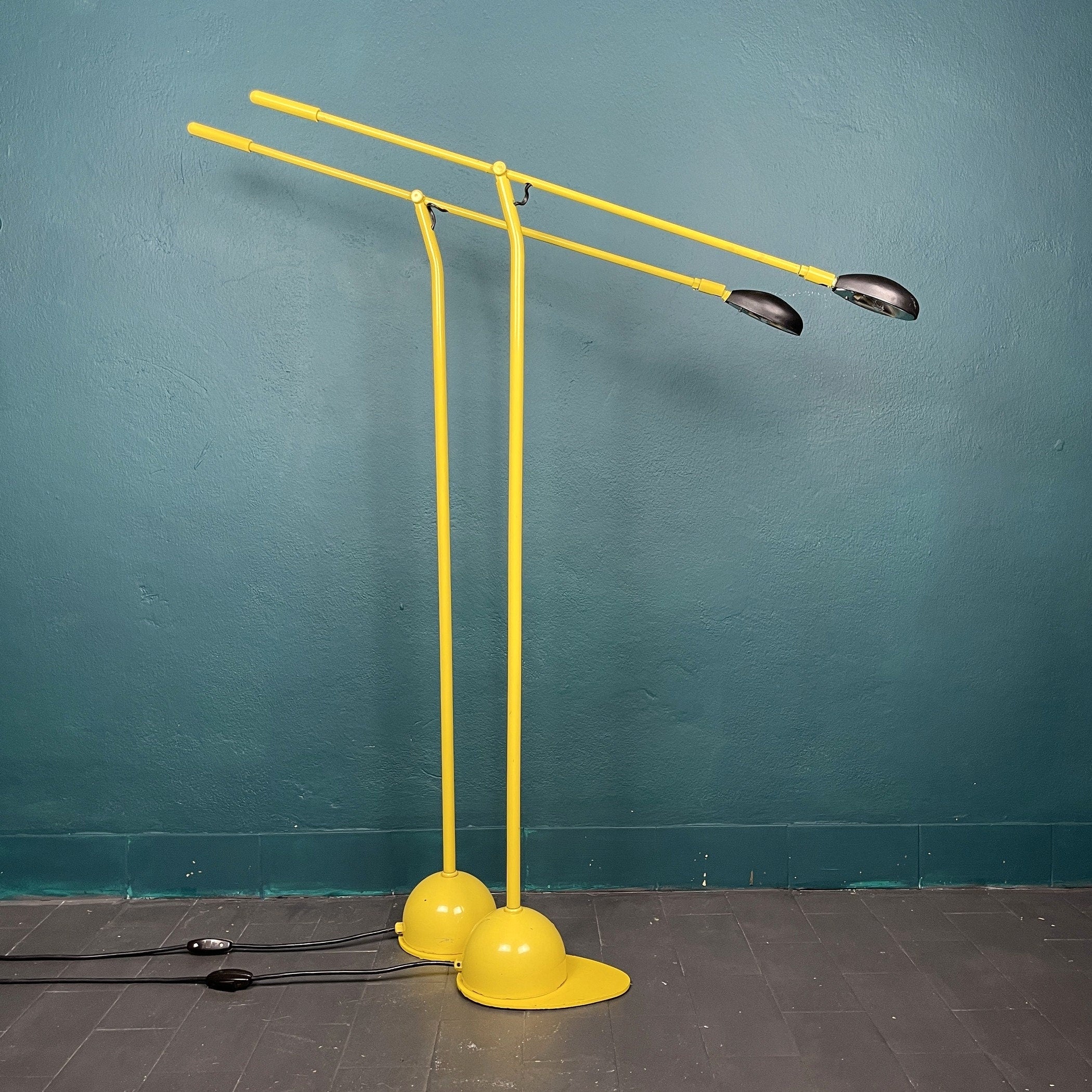 Pair of yellow floor lamps Yugoslavia 1960s Industrial Mid-century lighting Space age