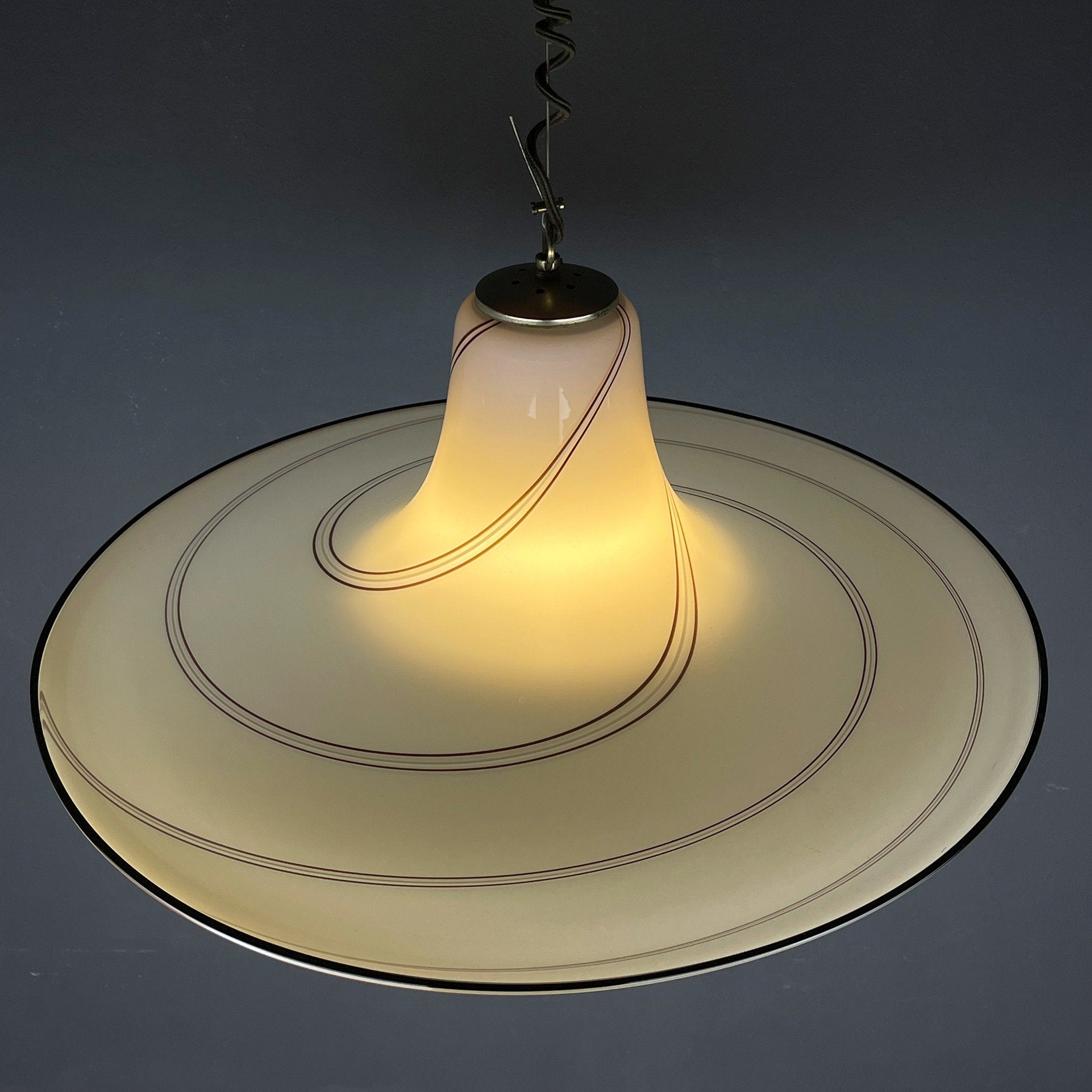 Vintage beige murano glass pendant lamp Italy 1970s Mid-century lighting Retro home decor