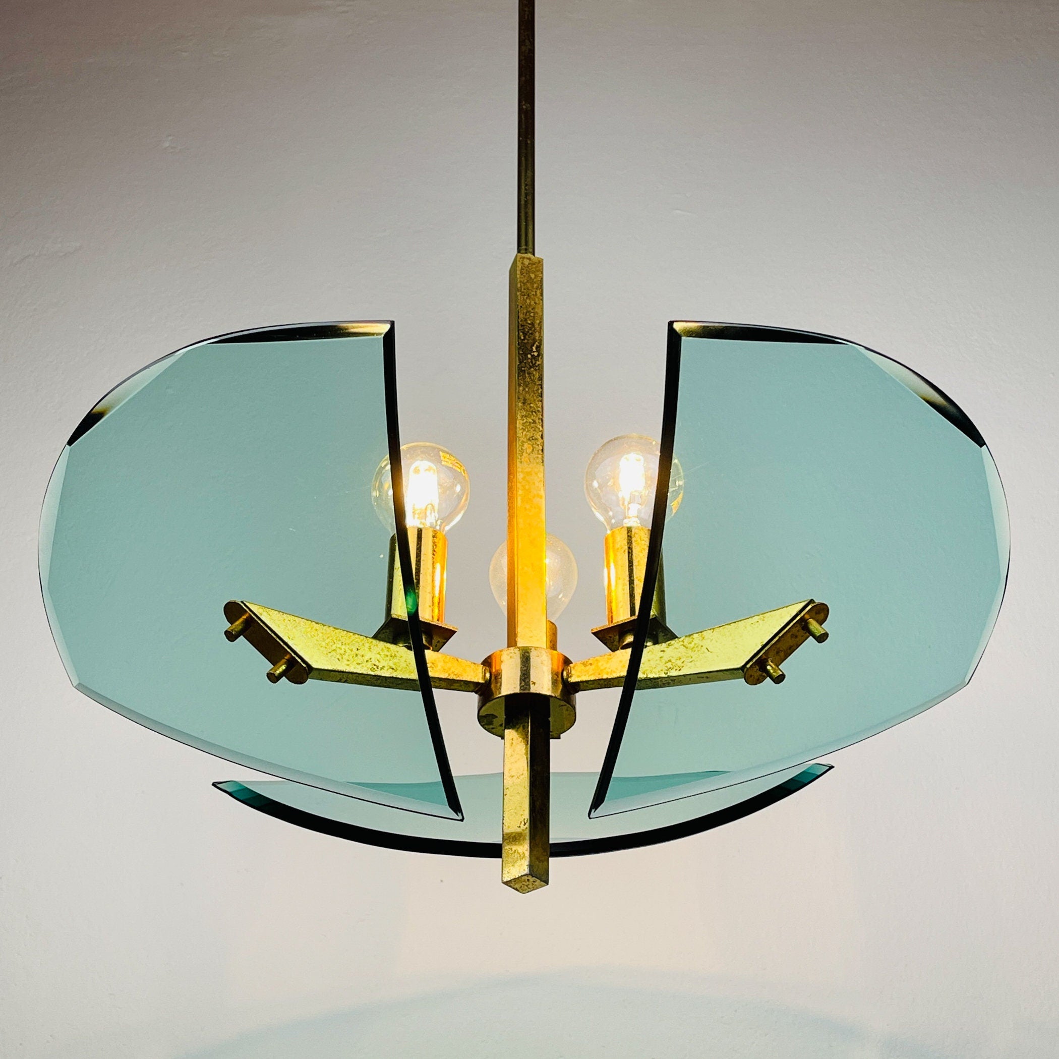 Vintage art glass pendant lamp by Fontana Arte, Italy 1950s, Art deco, MCM