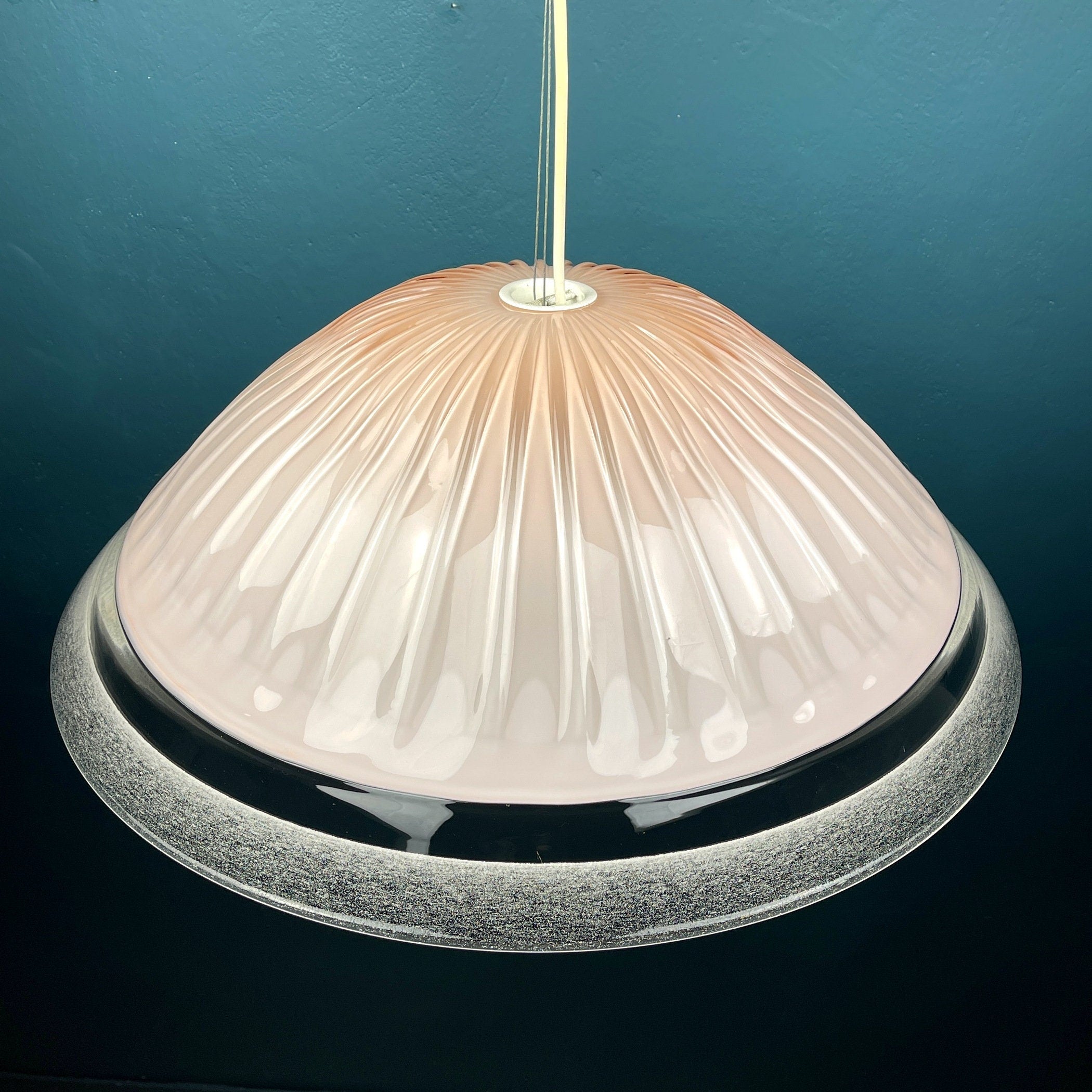 Vintage large pink murano glass chandelier Italy 1970s Mid-century murano pendant lamp