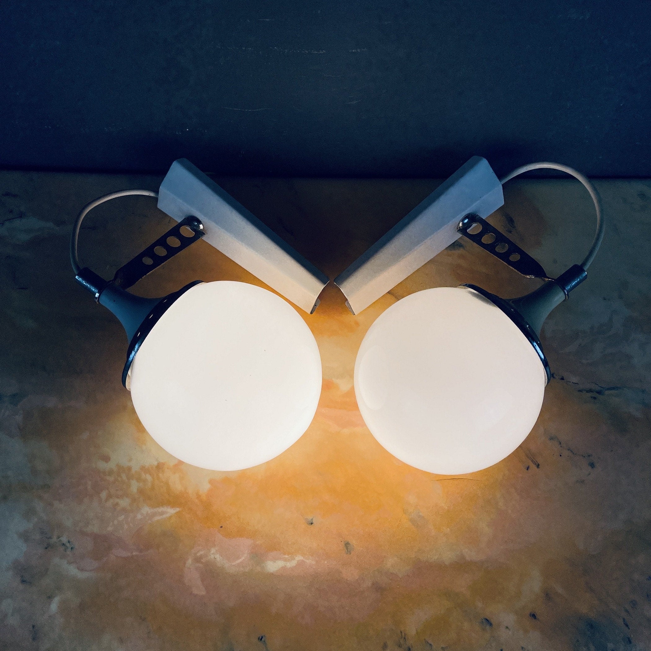 Pair of mid-century white sconces Targetti Sankey Italy 1960s Retro wall lamps space age