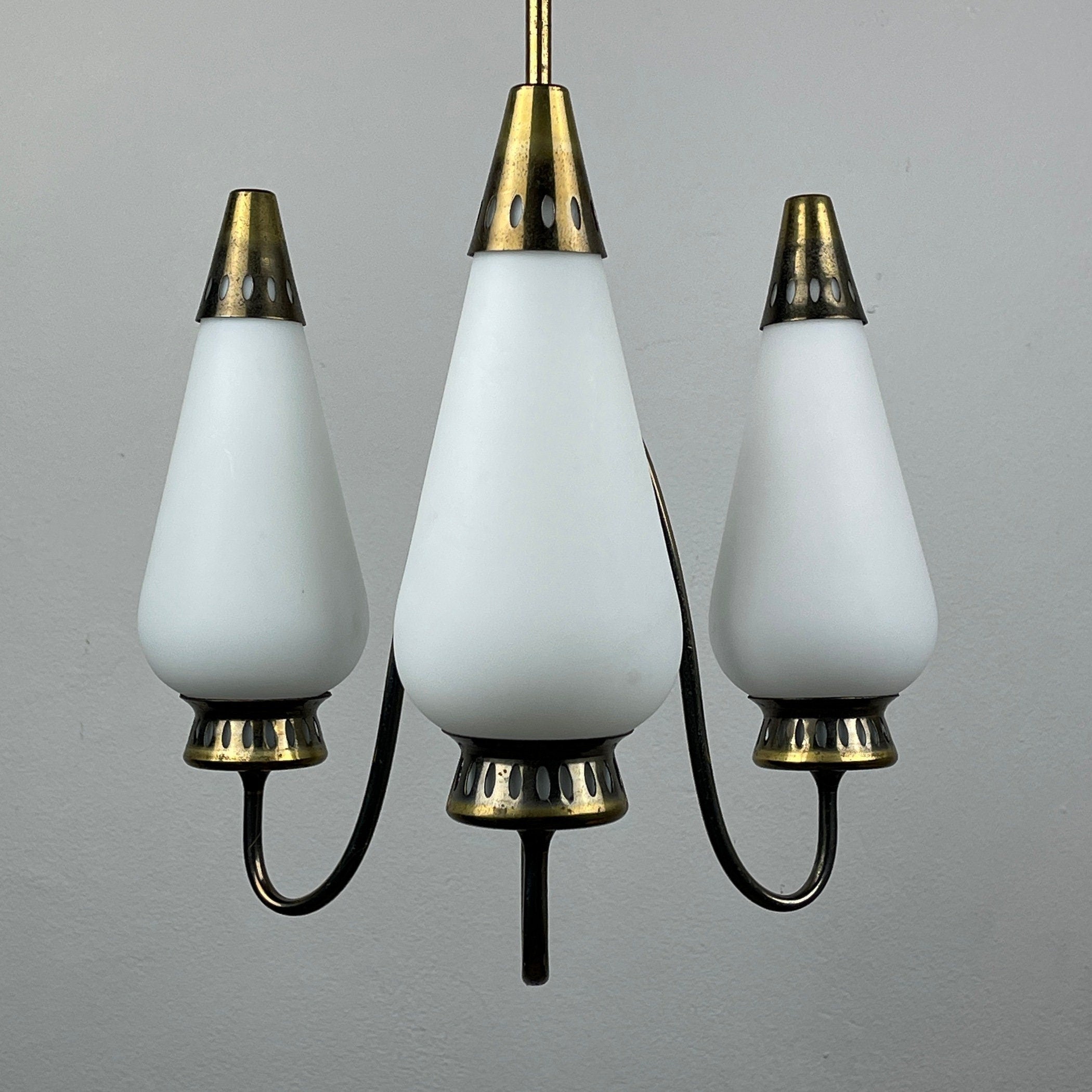 Vintage brass chandelier Italy 1950s Mid-century Art Deco design