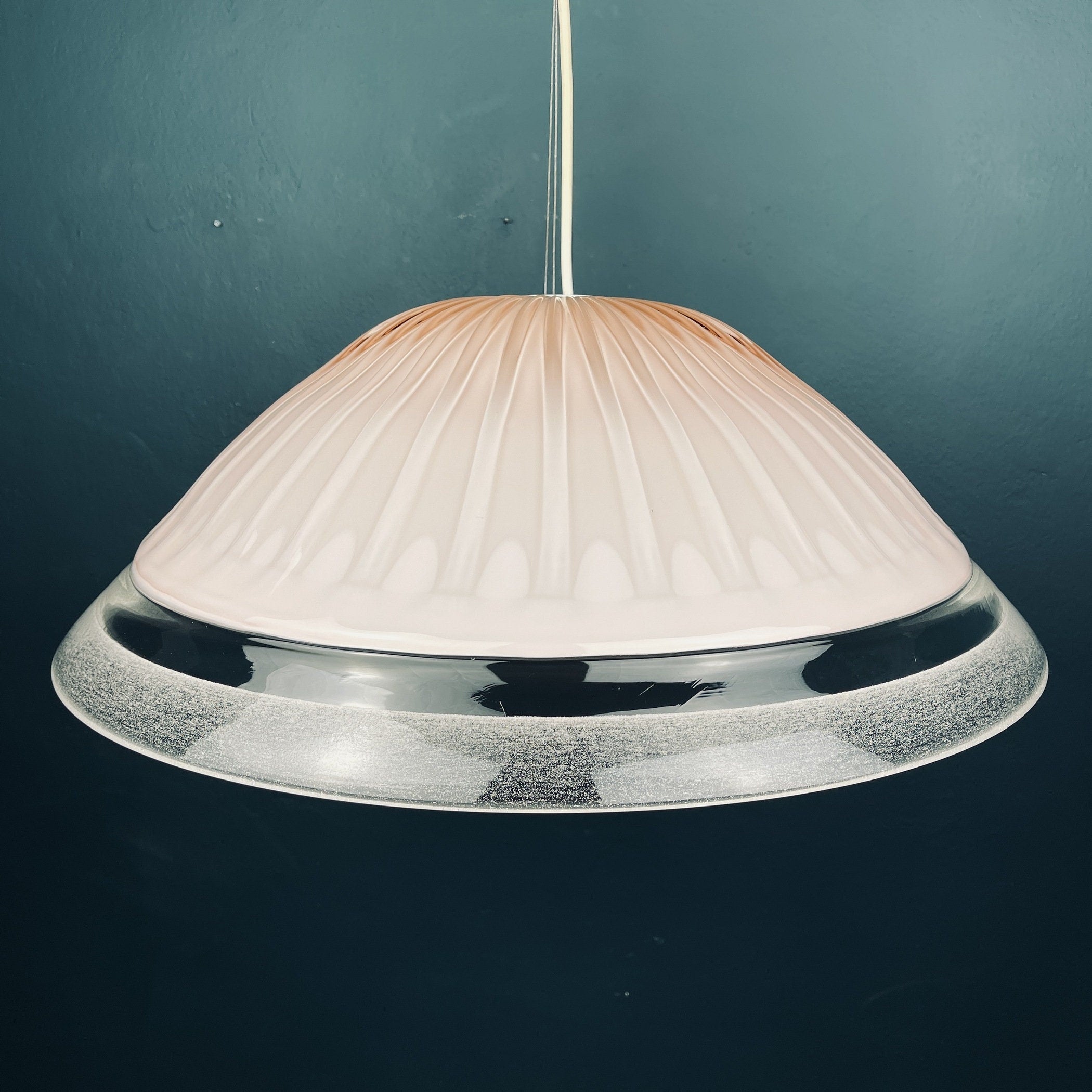 Vintage large pink murano glass chandelier Italy 1970s Mid-century murano pendant lamp