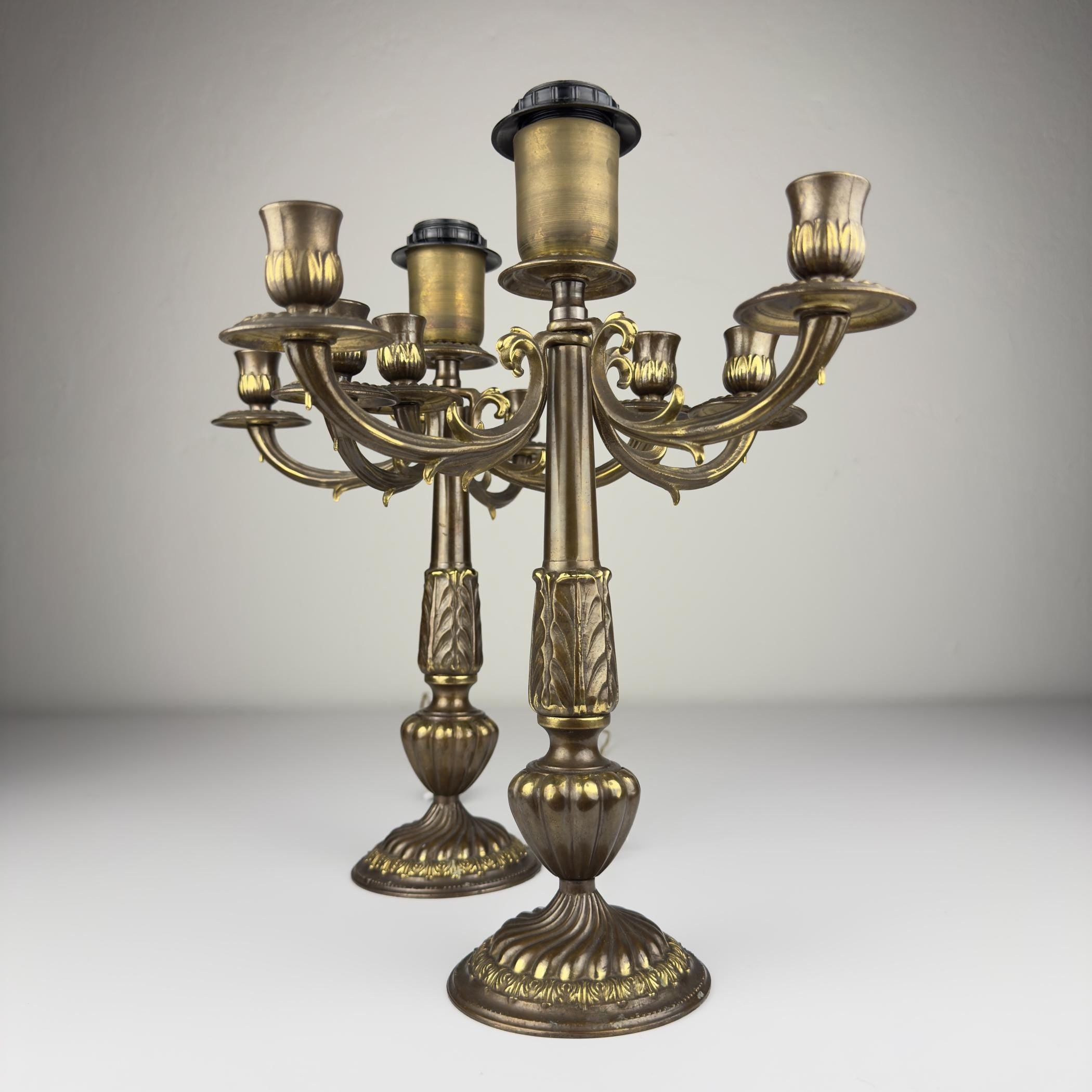 Vintage large bronze table lamps, Italy 1950s, Set of 2, Vintage home decor