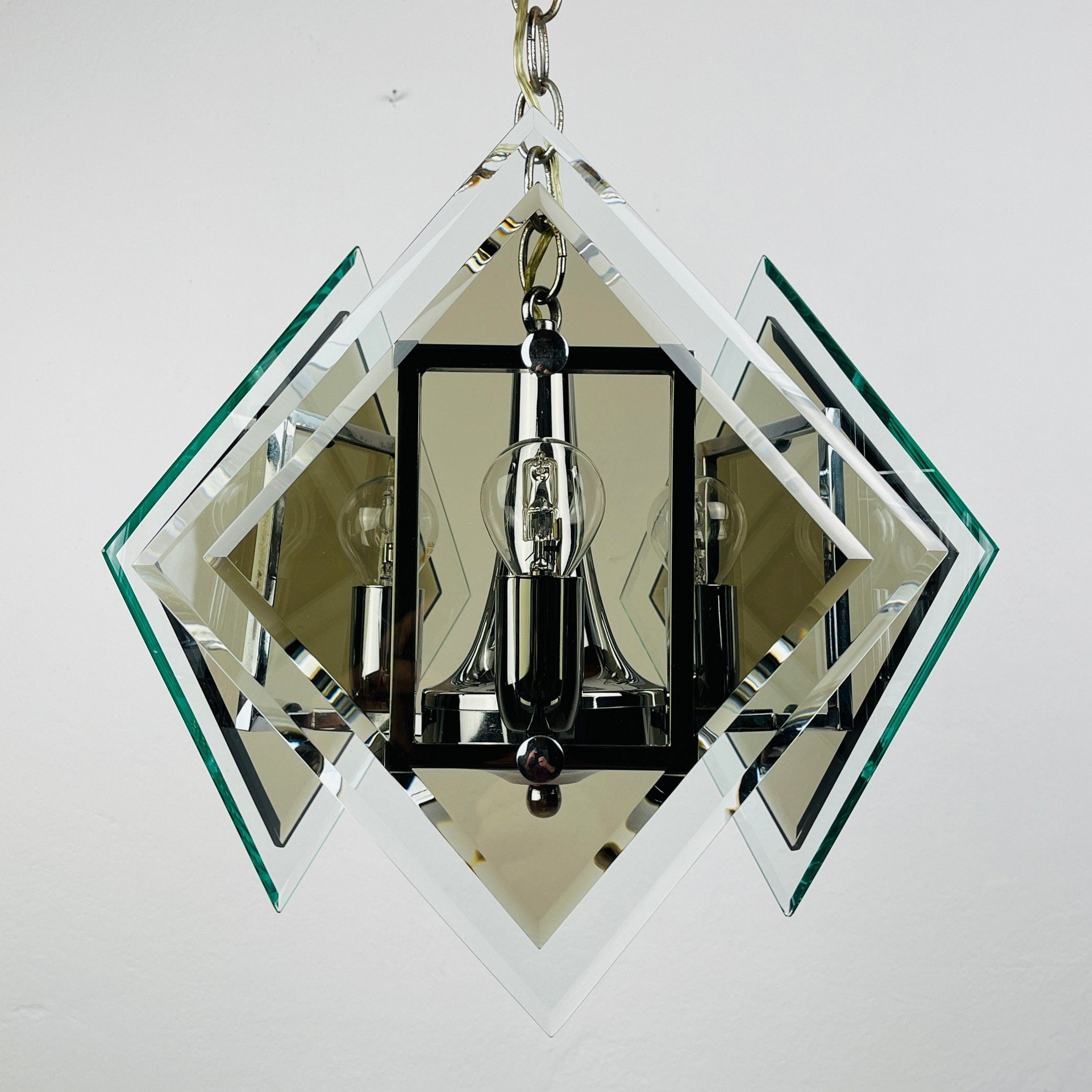 Vintage art glass pendant lamp by Fontana Arte, Italy 1970s, Art deco, MCM mid-century