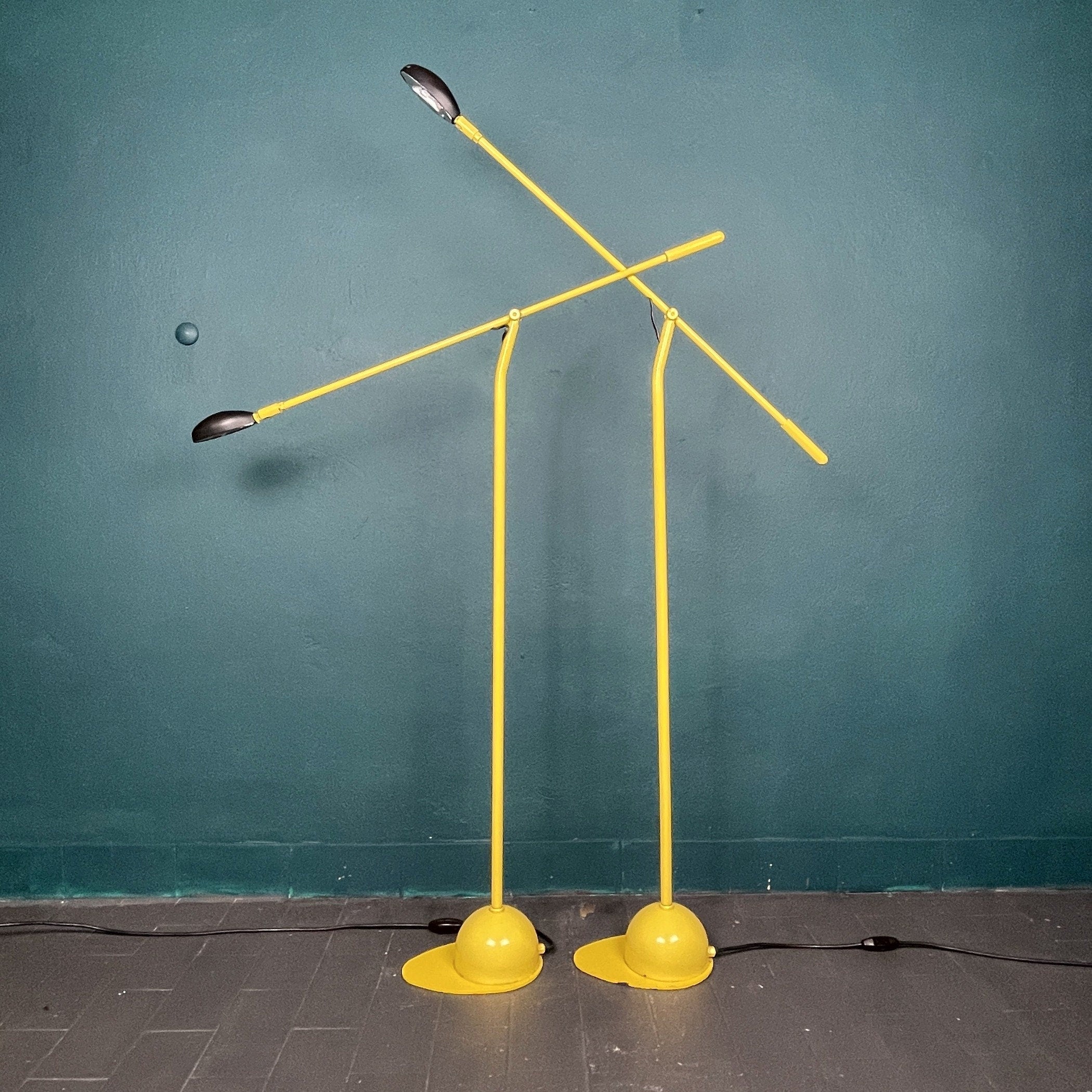 Pair of yellow floor lamps Yugoslavia 1960s Industrial Mid-century lighting Space age