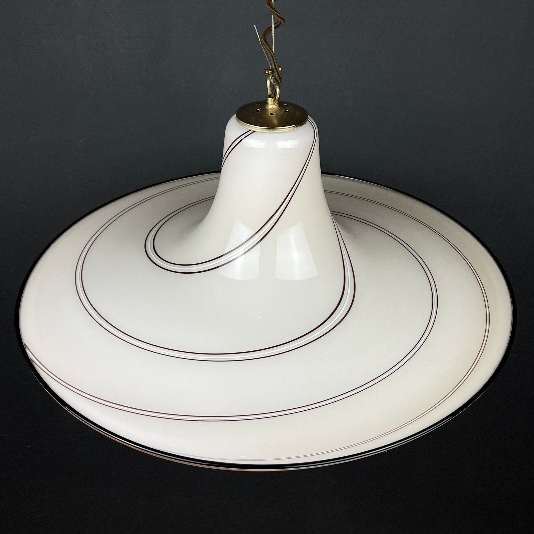 Vintage beige murano glass pendant lamp Italy 1970s Mid-century lighting Retro home decor