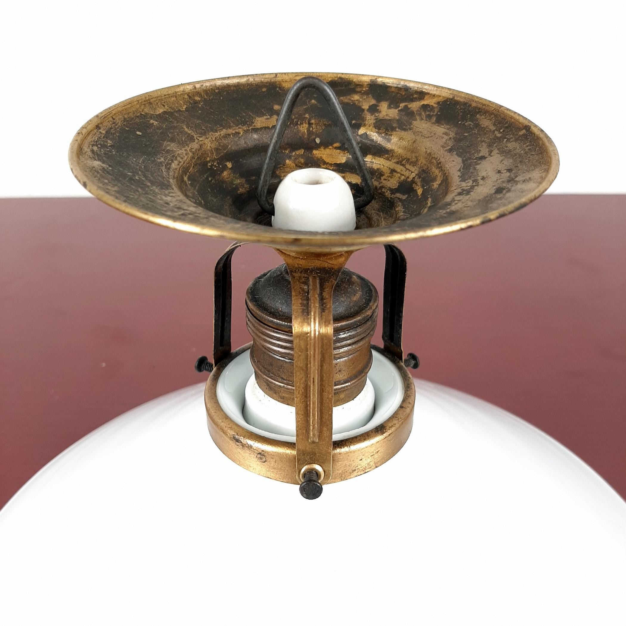 Vintage Small White Pendant Lamp, Italy 1940s