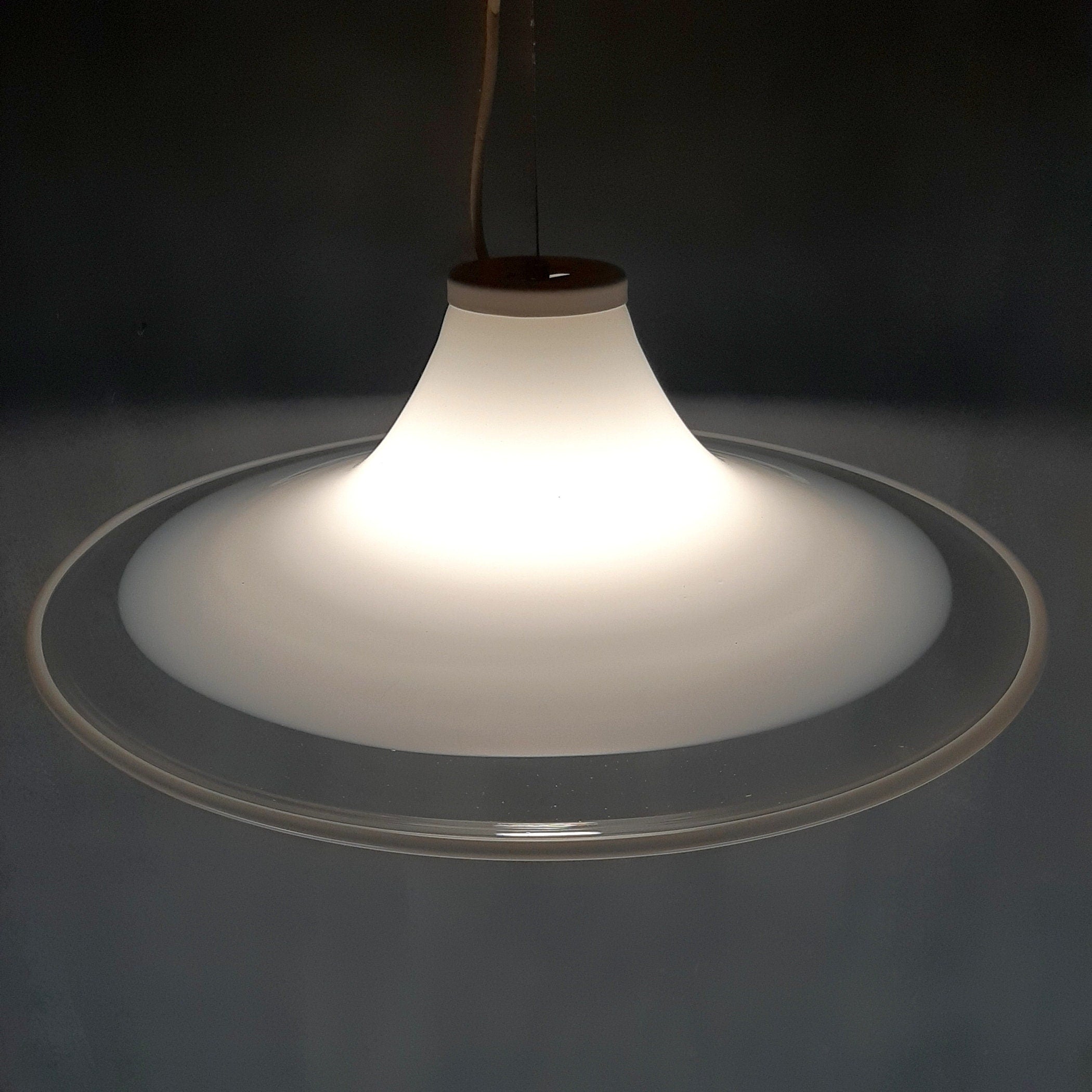 Murano glass white pendant lamp Italy 1970s Mid-century lighting XL ceiling lamp