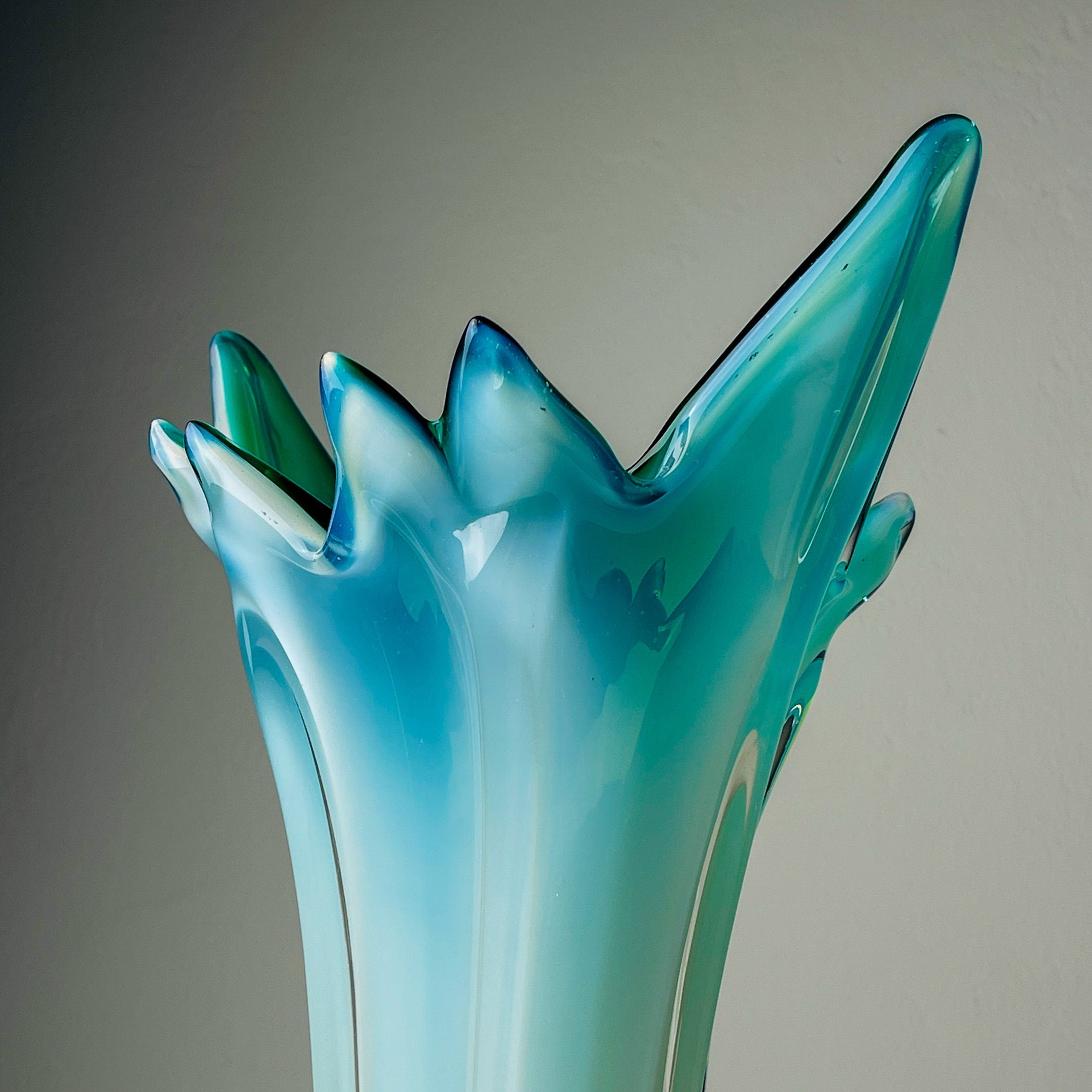 Vintage large green-blue murano vase, Italy 1970s, Mid-century home decor