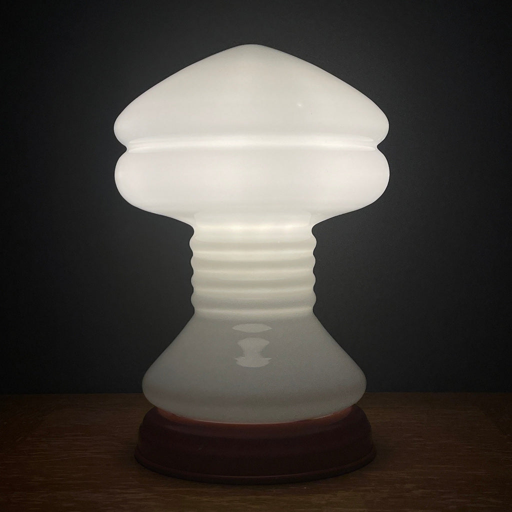 Vintage White Opaline Glass Table Lamp: Italian Mid-Century Modern Lighting