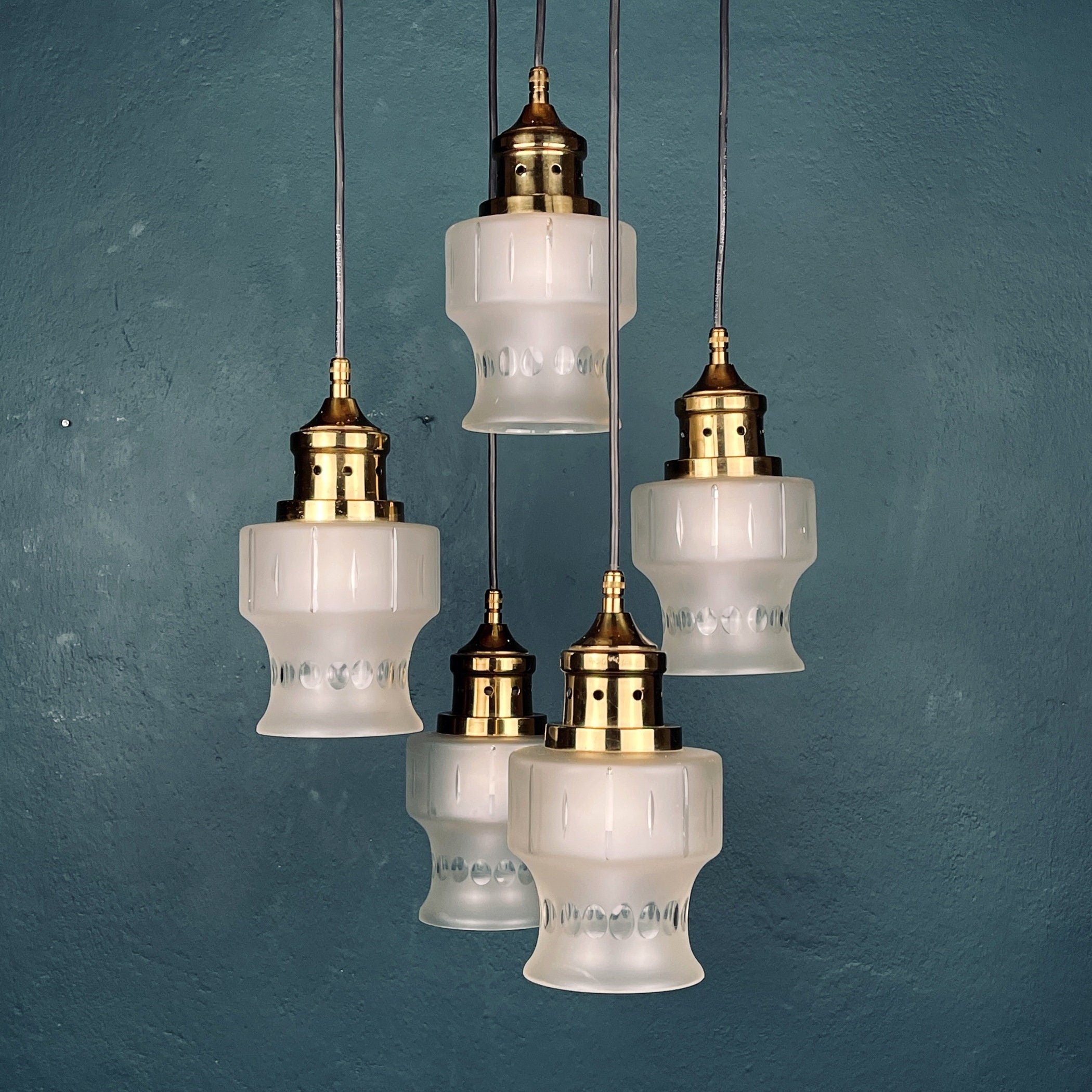 Mid-century cascade glass chandelier Italy 1970s Space Age Sputnik Vintage Pendant Light