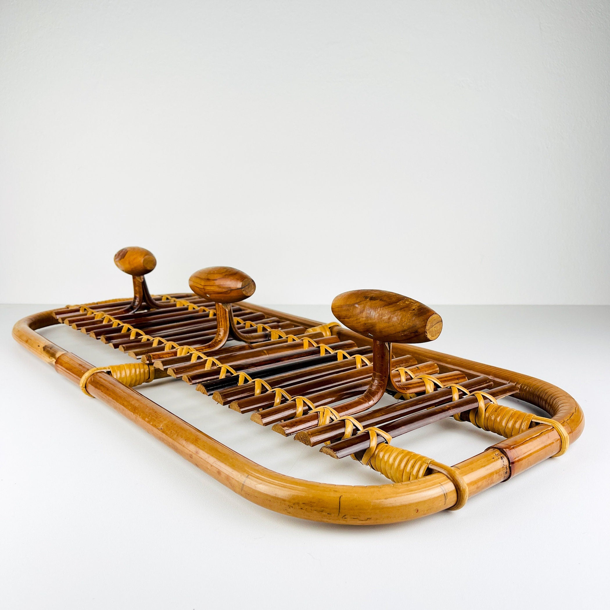 Mid-century modern Bamboo & Rattan Coat Rack by Olaf von Bohr, Italy, 1950s