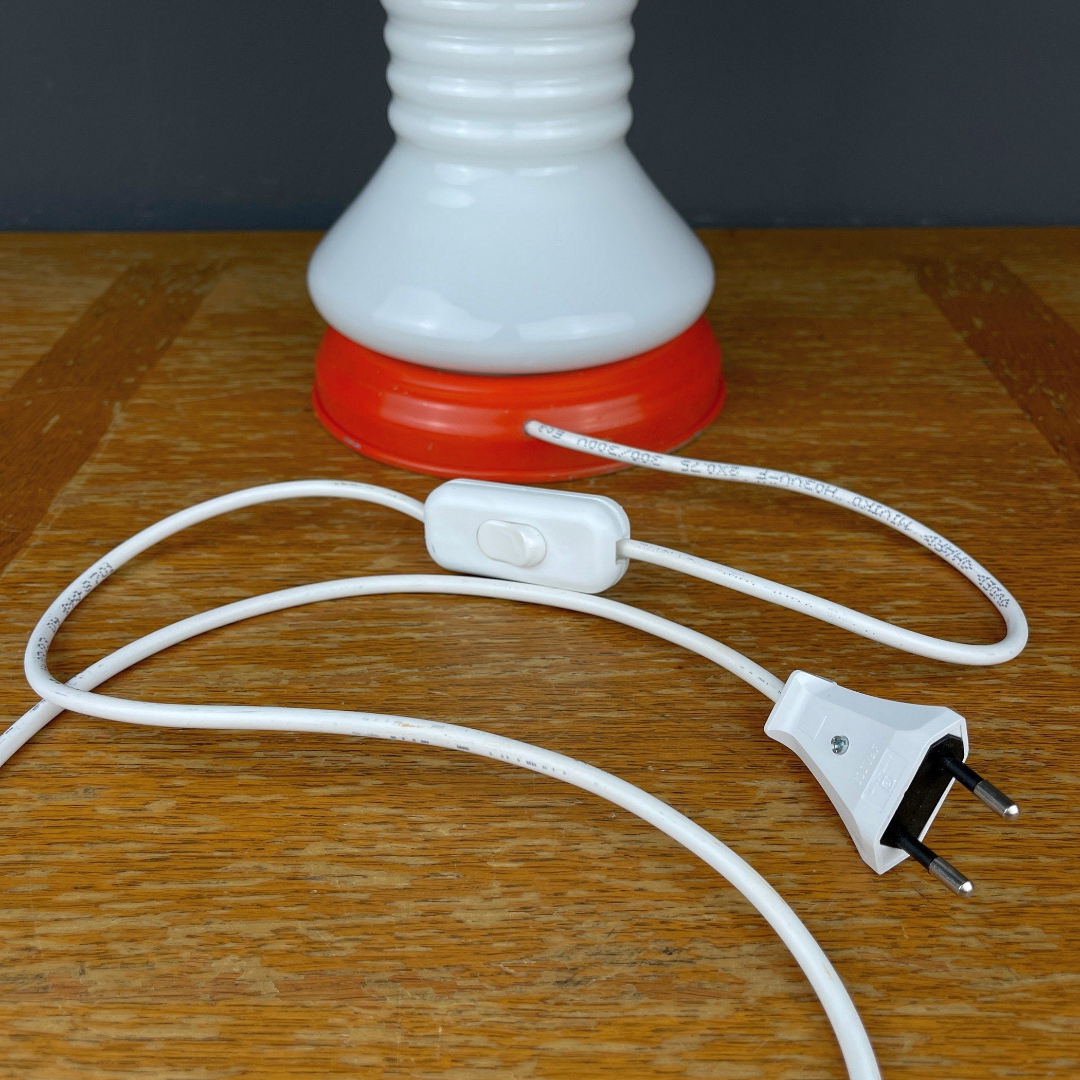 Vintage White Opaline Glass Table Lamp: Italian Mid-Century Modern Lighting