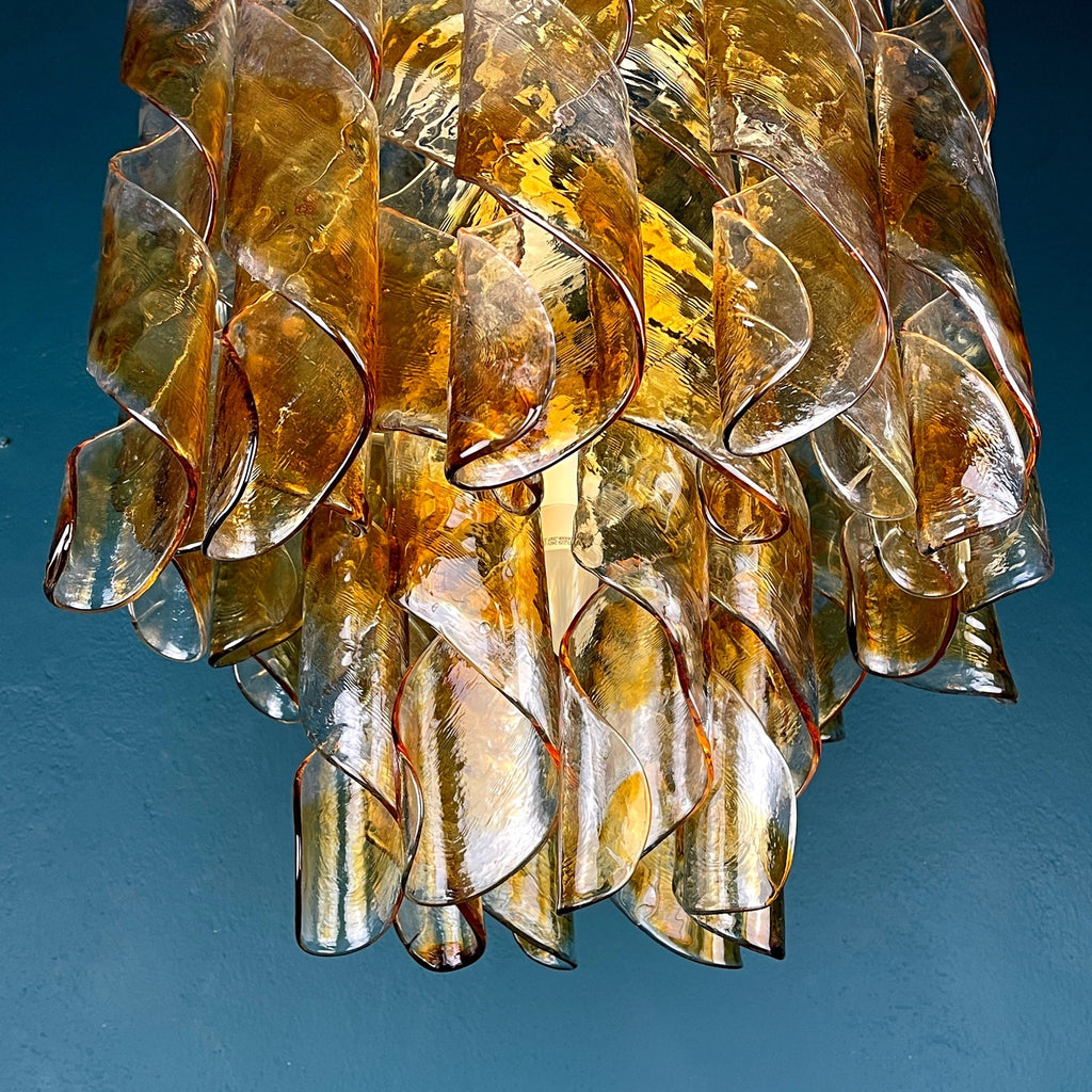 AV Mazzega 'Torciglioni' Vintage Murano Glass Chandelier - 1970s Mid-century Italian Lighting Masterpiece