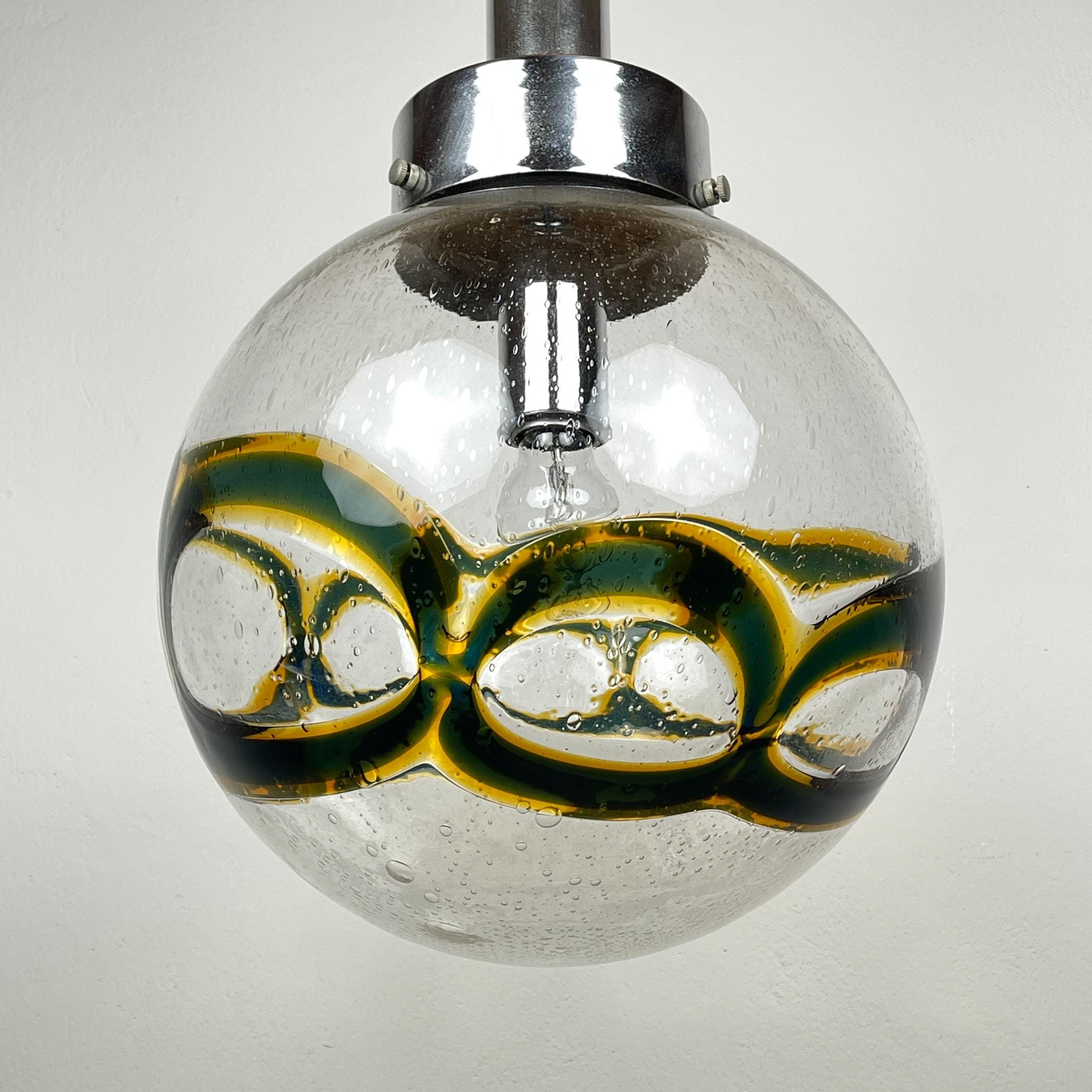 Vintage Large Swirled Murano Glass Pendant Lamp by Vistosi, Italy 1970s, Mid-century modern