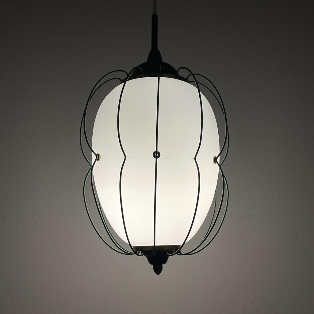 Chandelier by Angelo Lelii for Arredoluce, Italy 1958, Opaline glass and brass