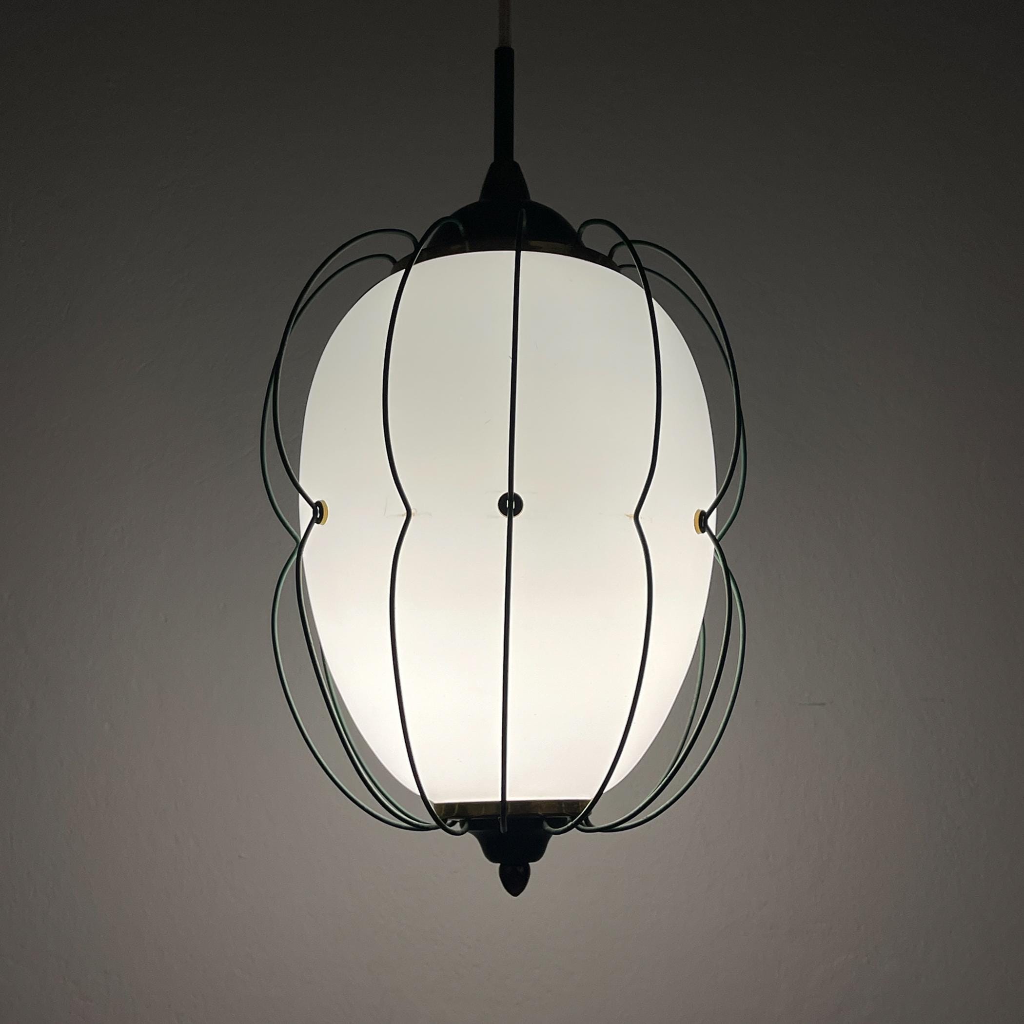 Chandelier by Angelo Lelii for Arredoluce, Italy 1958, Opaline glass and brass