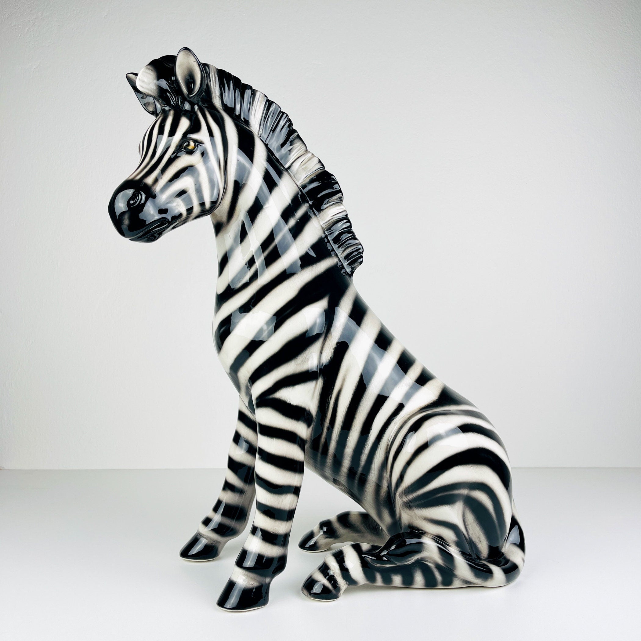 Large ceramic sculpture of Zebra from Bassano, Italy 2000s, Vintage decor Italian pottery