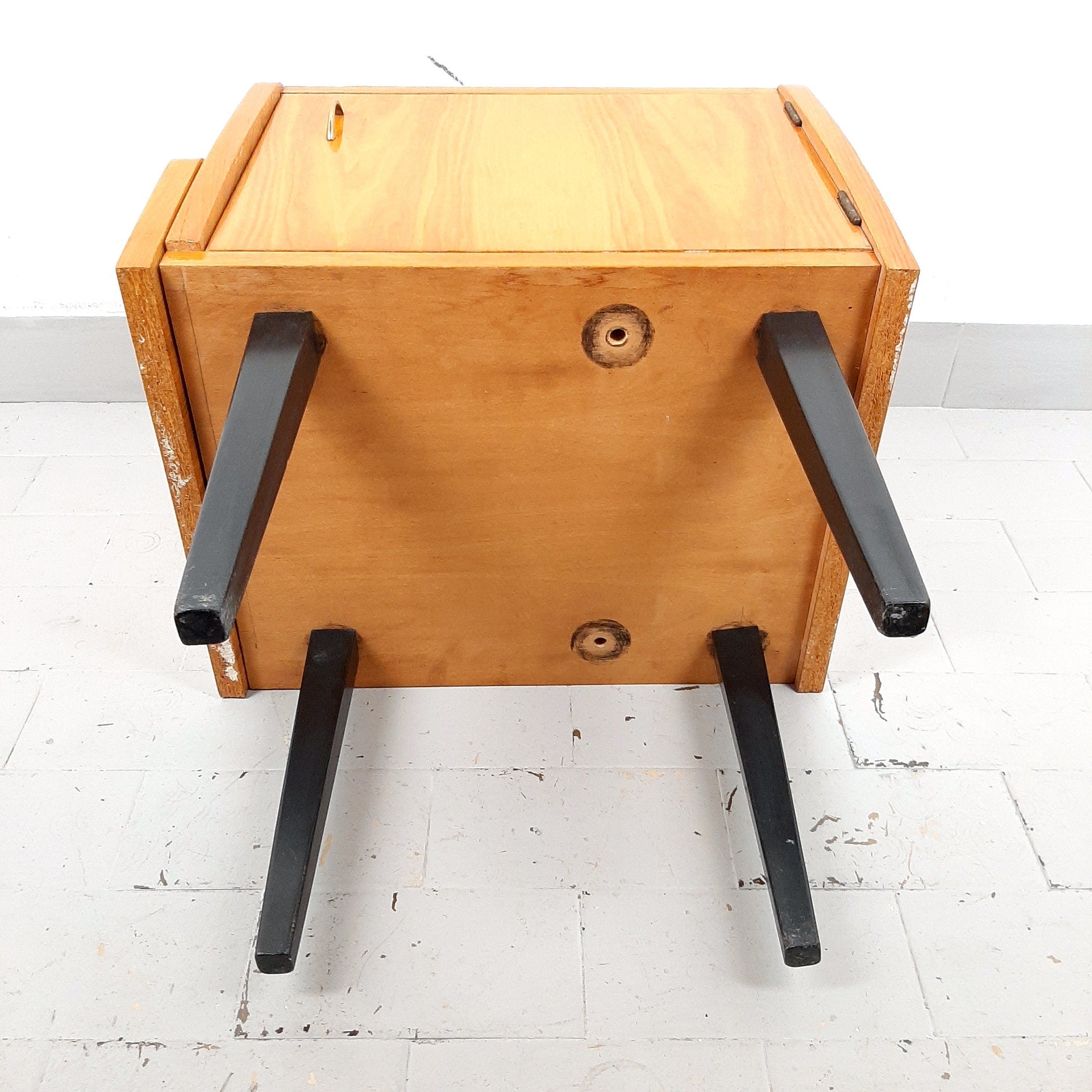 Mid-century bedside table Yugoslavia Retro Modern 1970s Polished Nightstand Storage