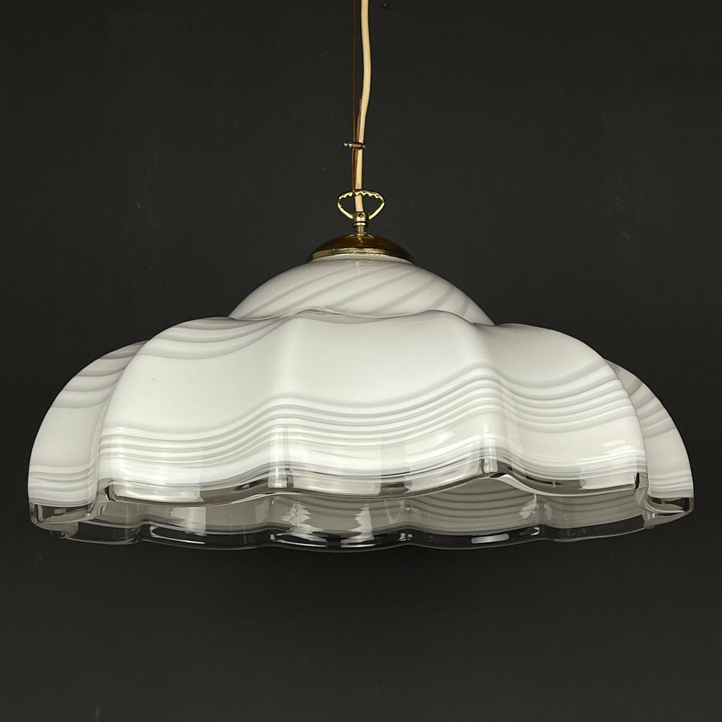 Vintage Swirl Murano Glass Pendant Lamp: 1970s Italian Mid-Century Lighting