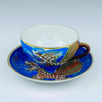 Vintage Japanese Lithophane Geisha porcelain coffee set Blue Dragon, 1950s