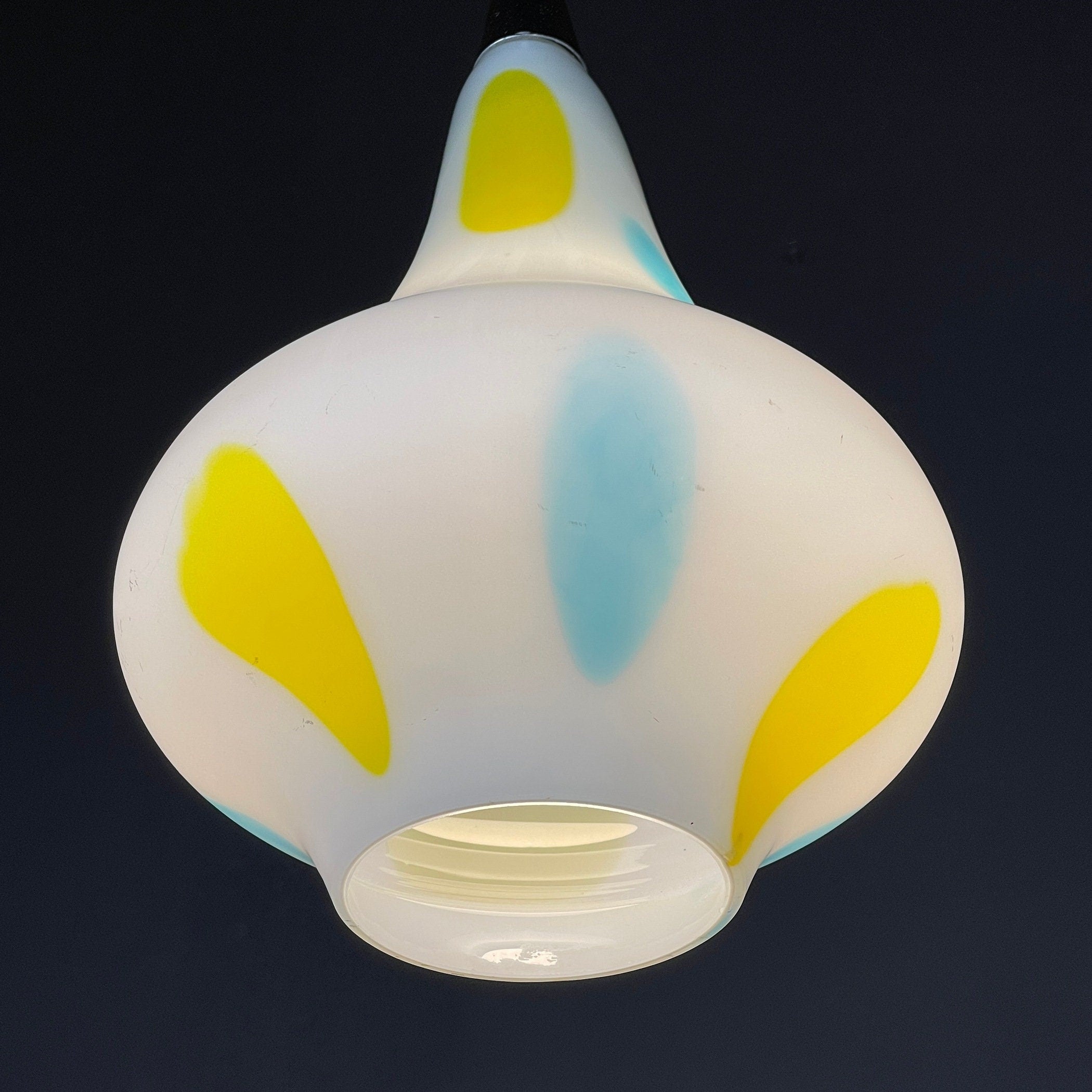 Mid-century multicolor opaline murano glass pendant lamp by Stilnovo Italy 1950s