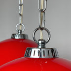 Vintage Red Glass Pendant Lamp: Mid Century Modern Lighting, Yugoslavia 1980s