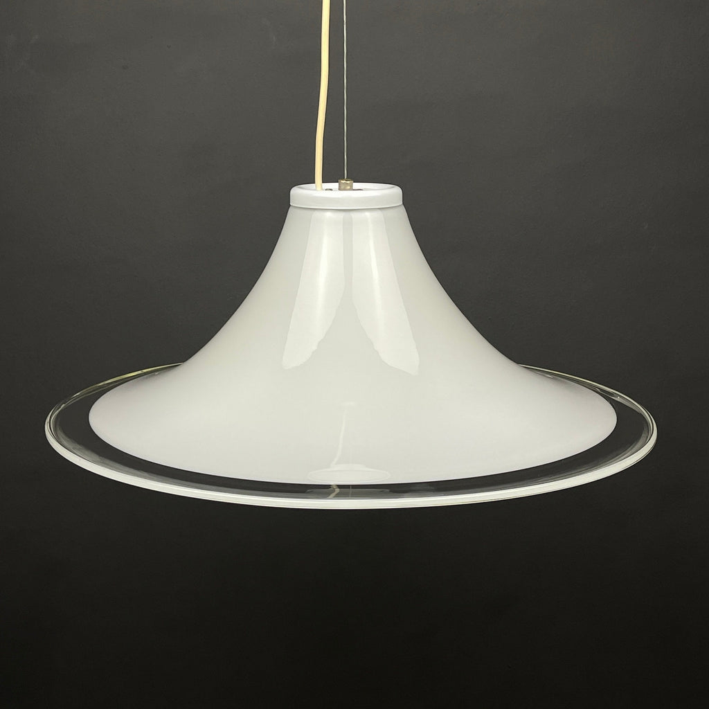 Murano glass white pendant lamp Italy 1970s Mid-century lighting XL ceiling lamp