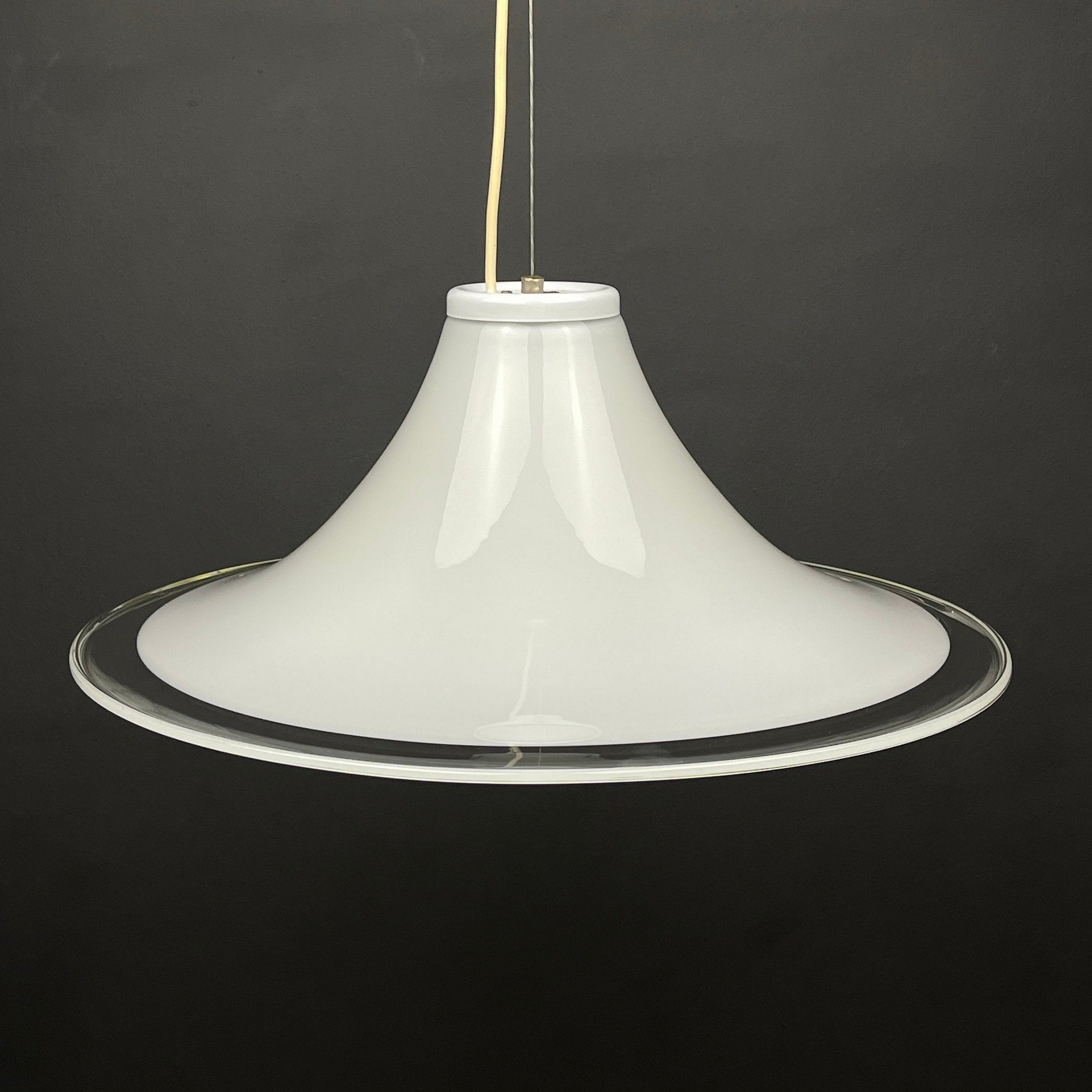 Murano glass white pendant lamp Italy 1970s Mid-century lighting XL ceiling lamp