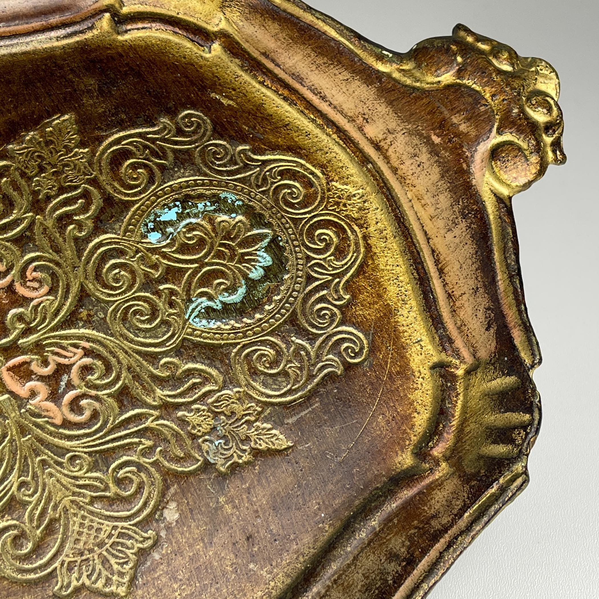 Vintage Small Wooden Florentine Gilt Tray, Italy 1950s