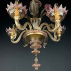 Murano chandelier Italy 1980s Pink and clear Italian home decor