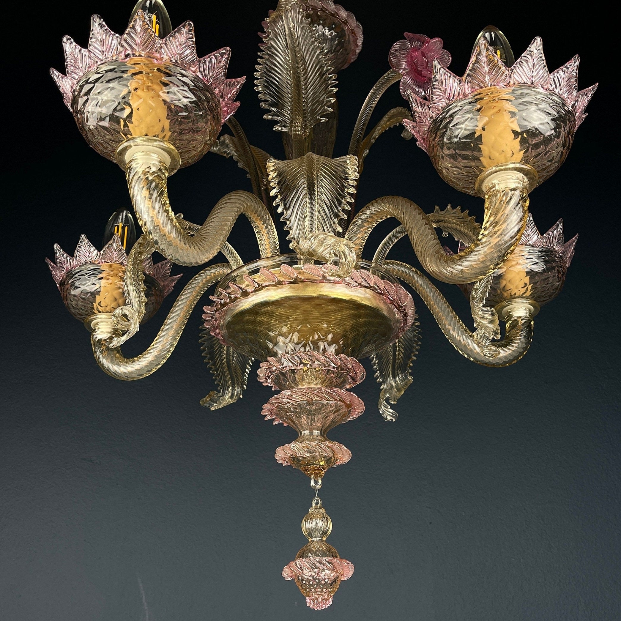 Murano chandelier Italy 1980s Pink and clear Italian home decor