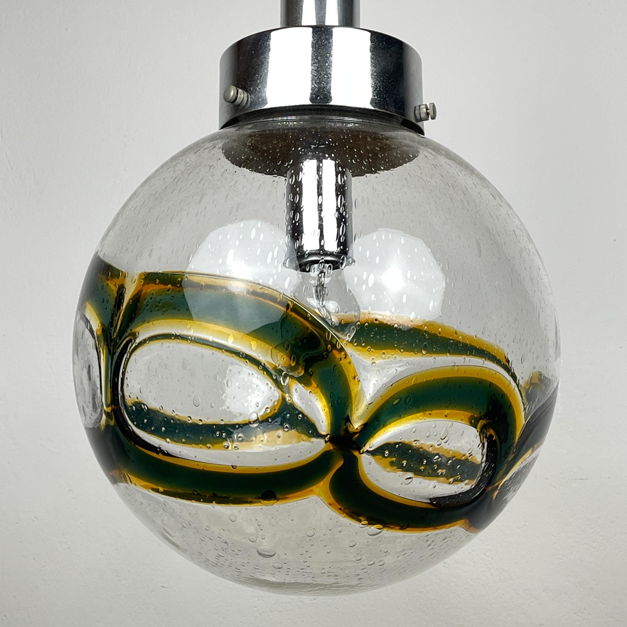 Vintage Large Swirled Murano Glass Pendant Lamp by Vistosi, Italy 1970s, Mid-century modern