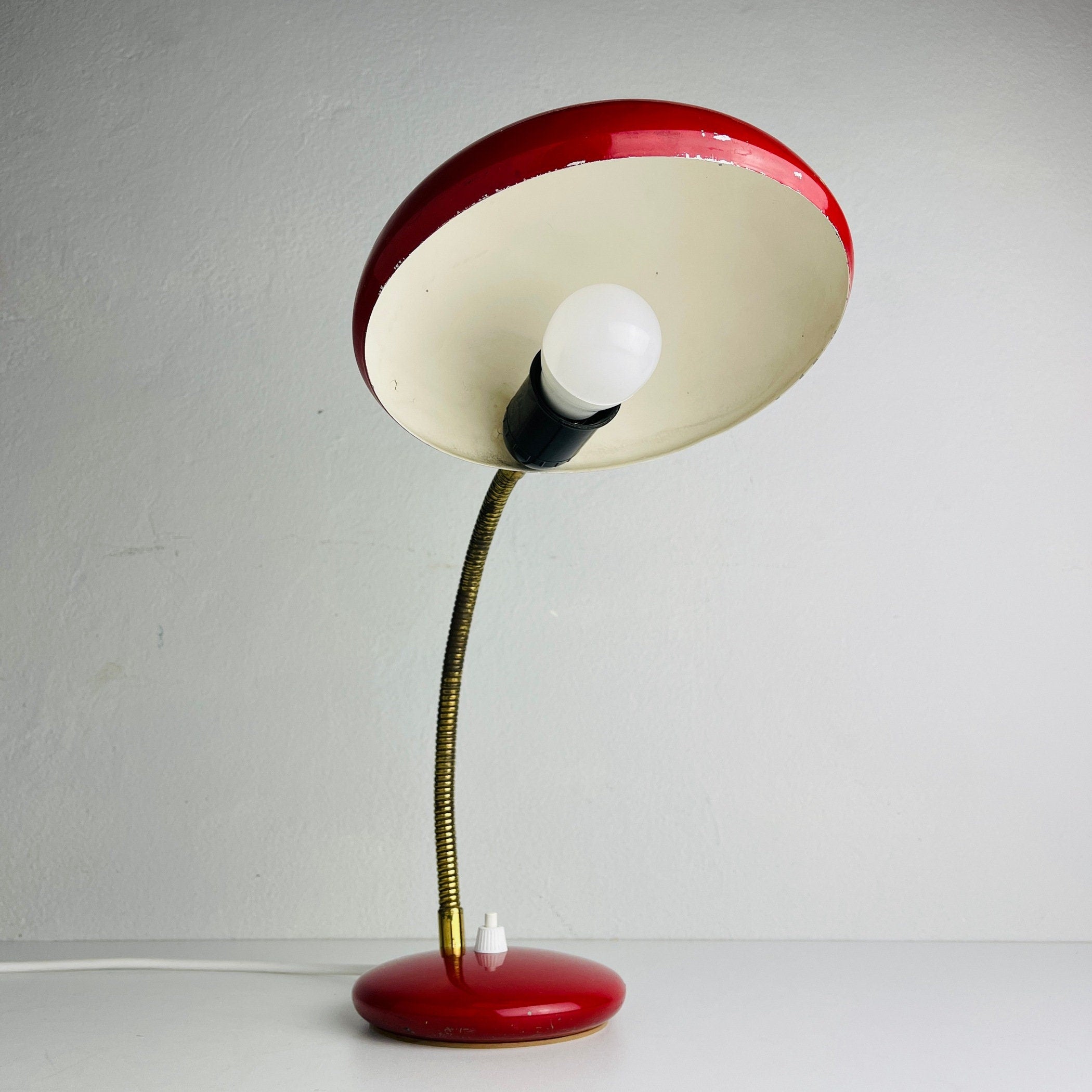 Mid-century red desk lamp Italy 1970s Vintage gooseneck lamp