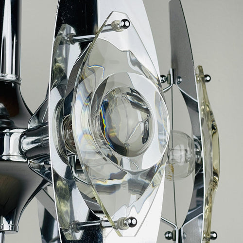 Chrome and Glass Lens Chandelier by Oscar Torlasco Italy 1960s, Vintage home decor