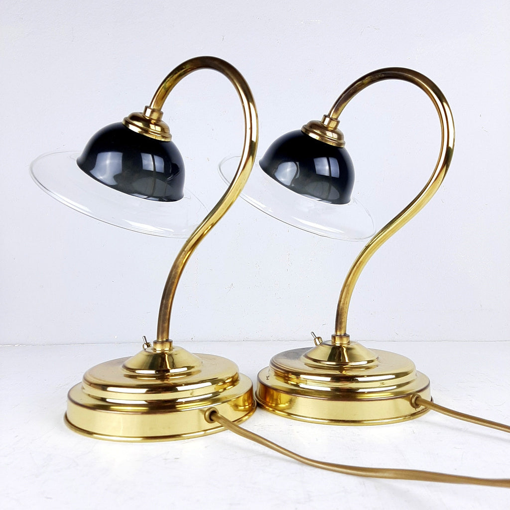 Vintage Gold Bedside Lamps: Italian Retro Mid-Century Lighting Pair