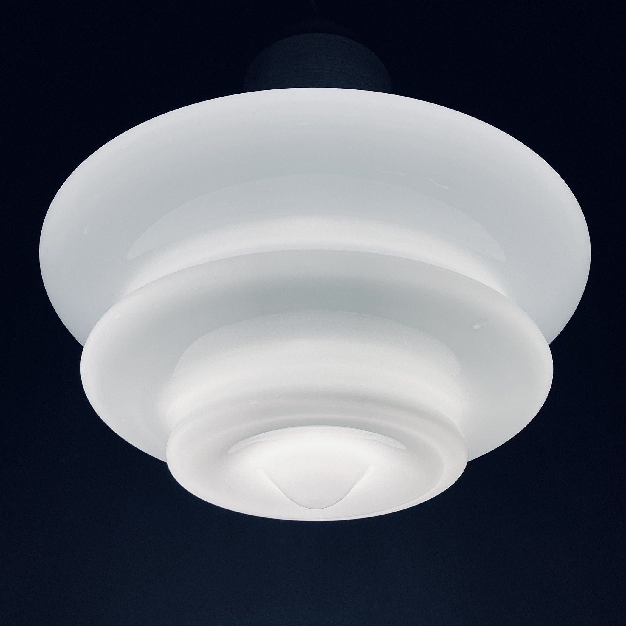 Large mid-century opaline white glass hanging lamp Italy 1960s Art deco Italian modern