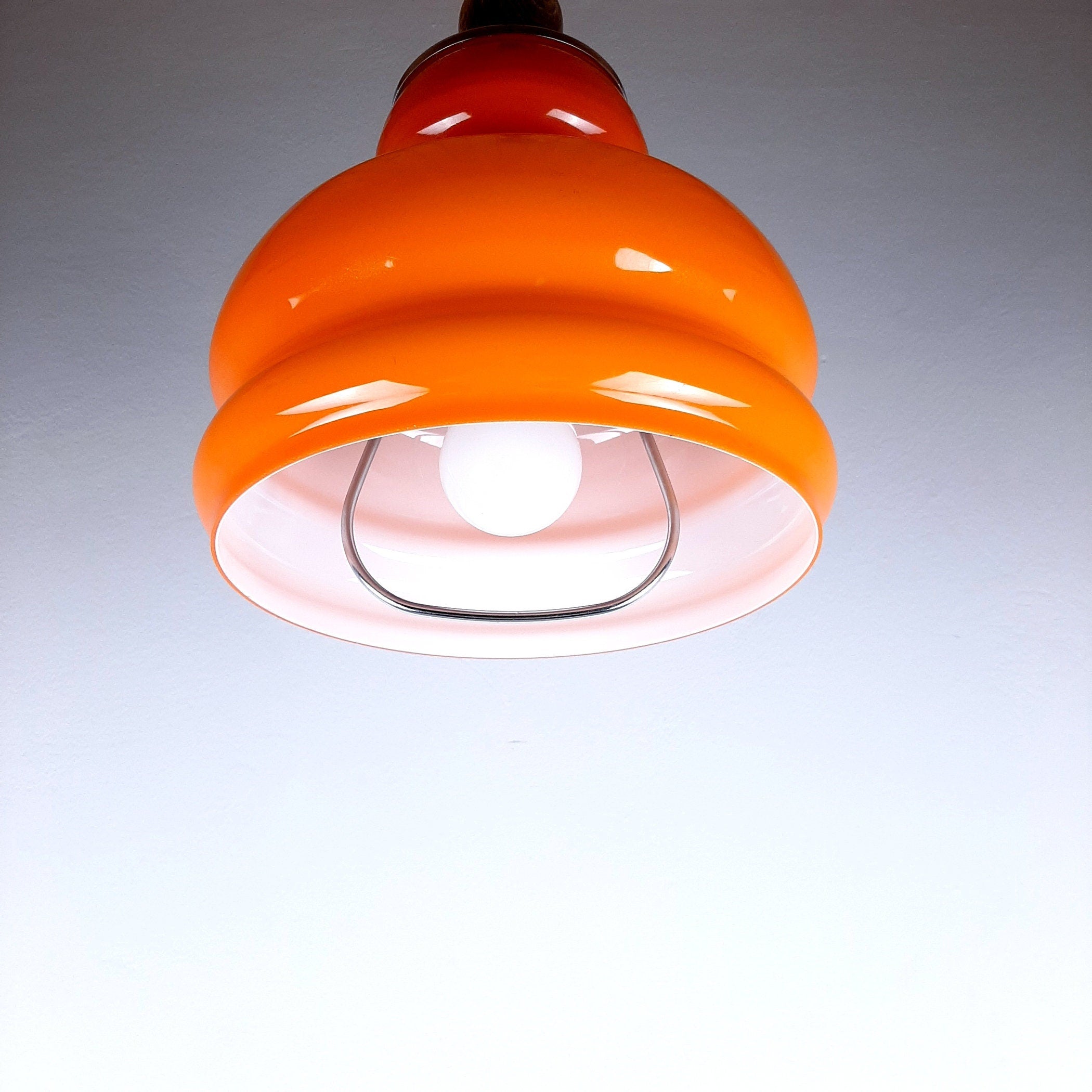 Mid-century orange glass pendant lamp Yugoslavia 1970s Retro lighting Space age