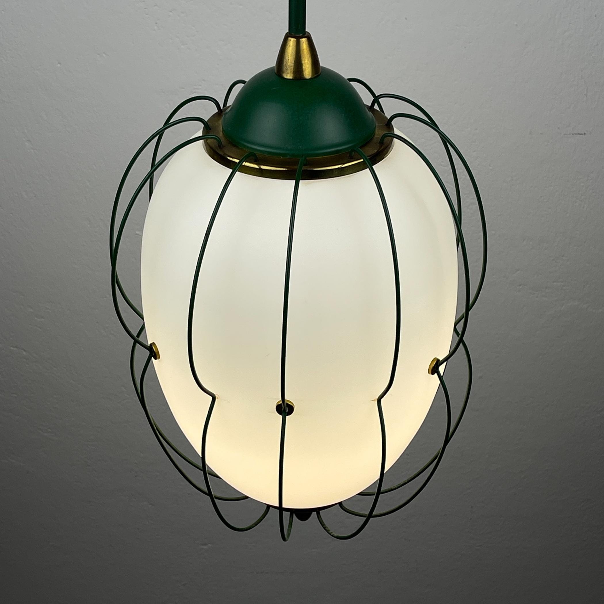 Chandelier by Angelo Lelii for Arredoluce, Italy 1958, Opaline glass and brass