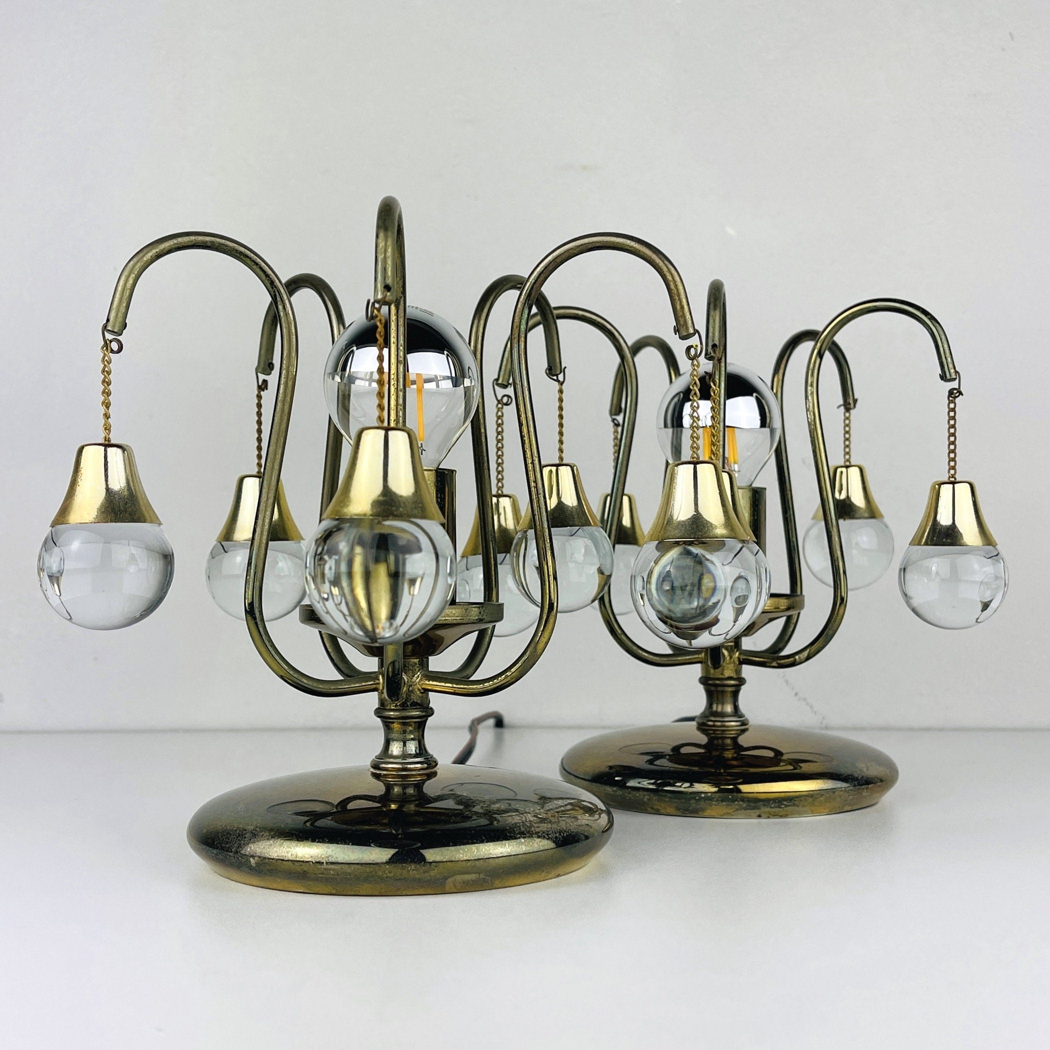 Pair of vintage glass ball table lamps italy 1960s Mid-century italian lighting