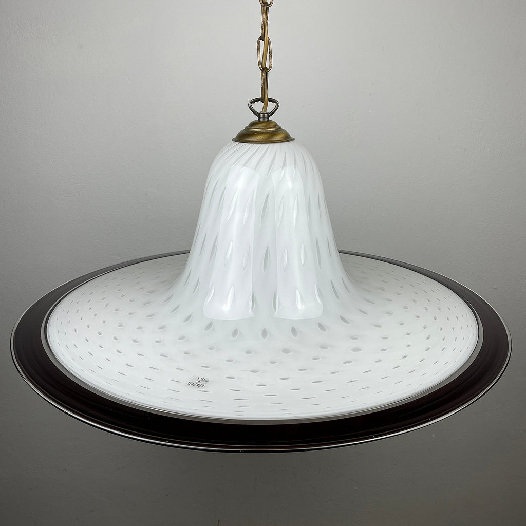 Vintage White Murano Glass Pendant Lamp: Mid-Century Italian Lighting