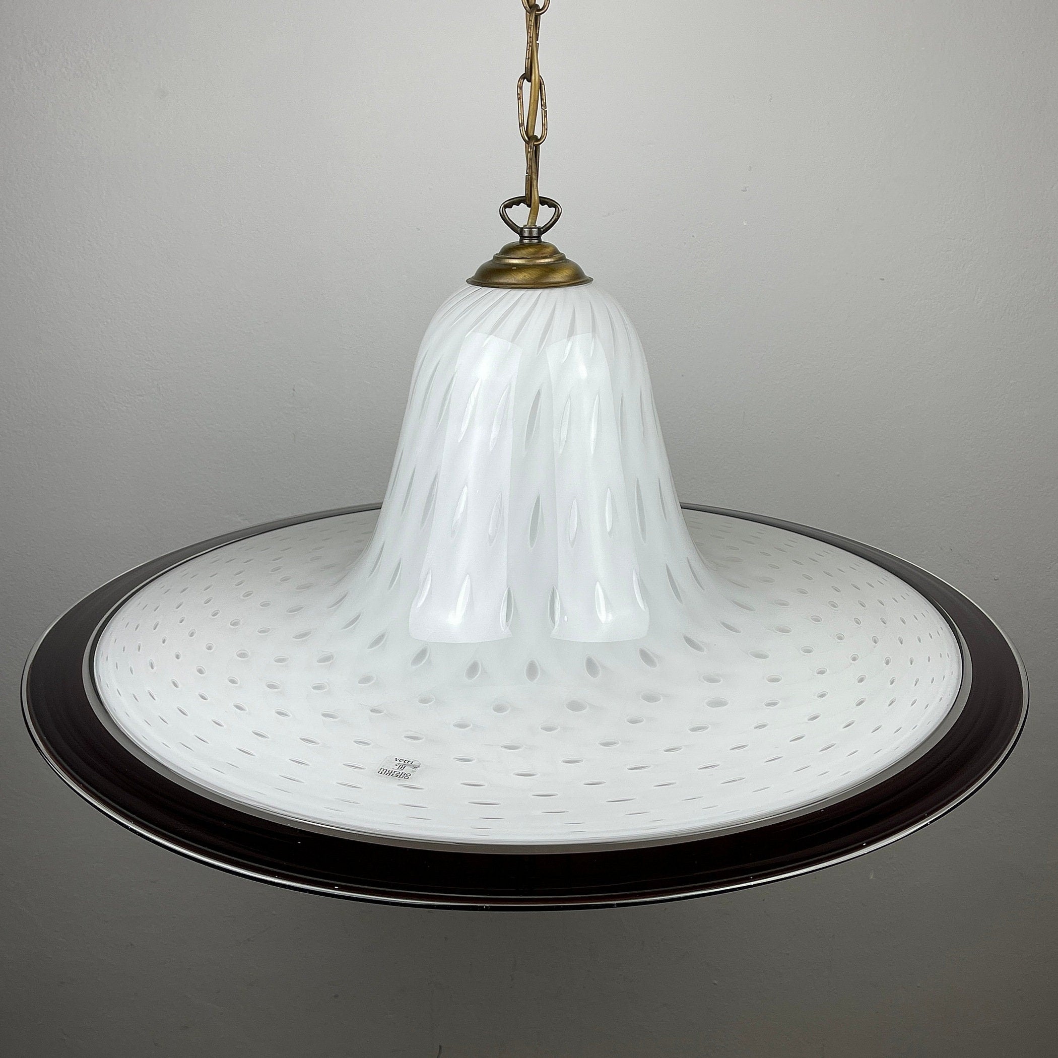 Vintage White Murano Glass Pendant Lamp: Mid-Century Italian Lighting