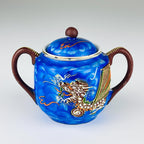 Vintage Japanese Lithophane Geisha porcelain coffee set Blue Dragon, 1950s